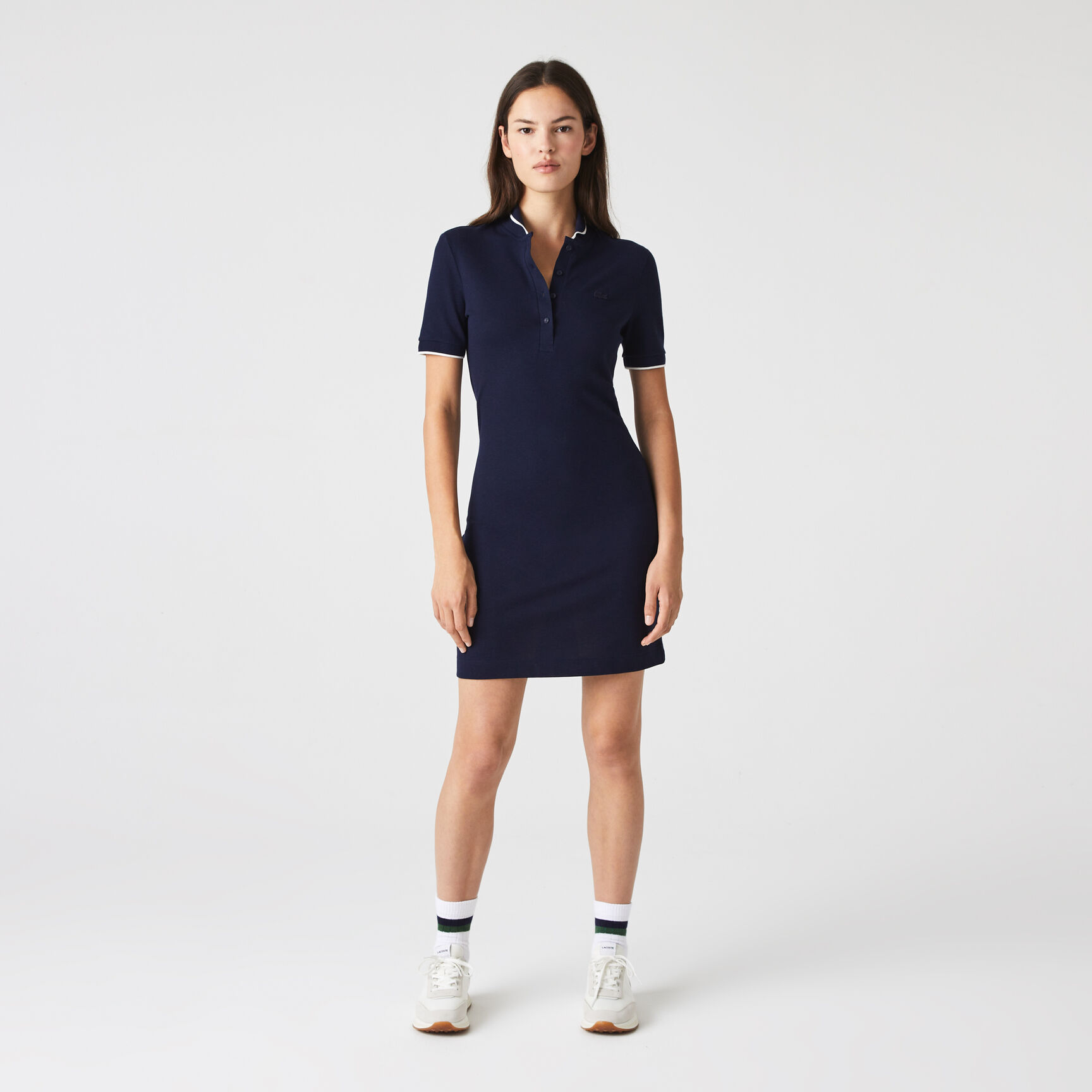 Women's Lacoste Striped Neck Flowy Polo Dress Women's Lacoste Striped Neck Flowy Polo Dress