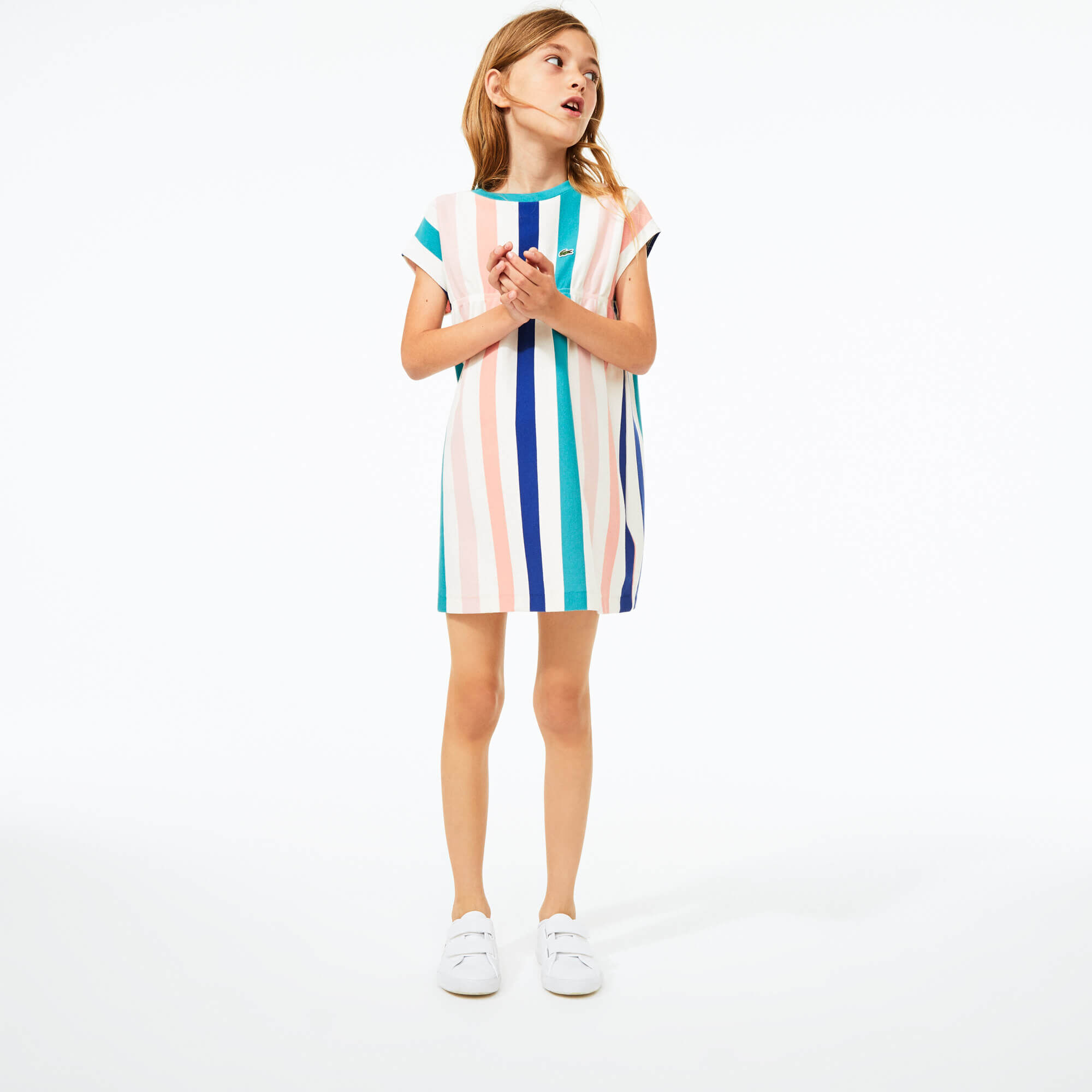 Girls' Striped Print Cotton Piqué Dress