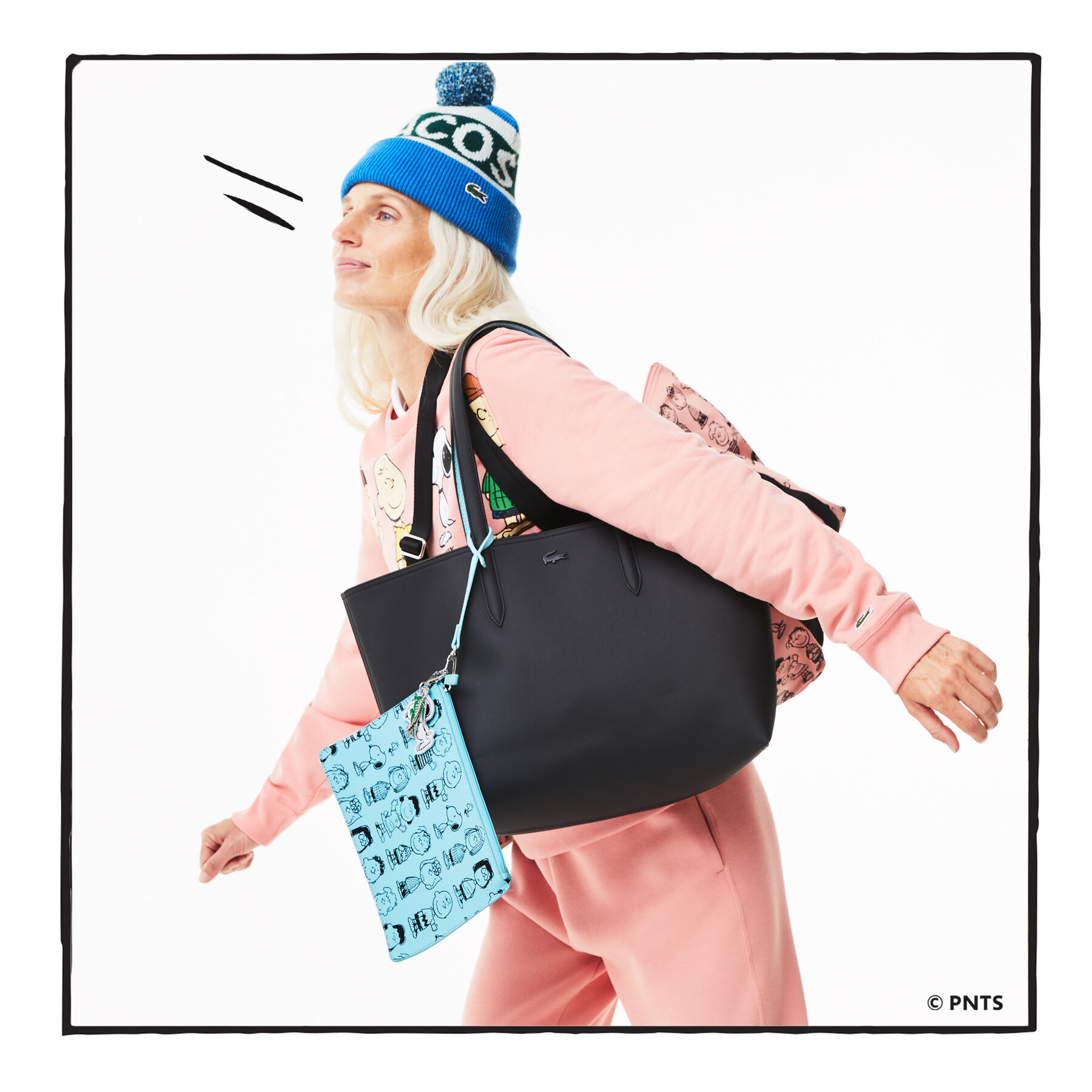 لاكوست حقيبة تسوق كبيرة للنساء من lacoste x peanuts بسحاب