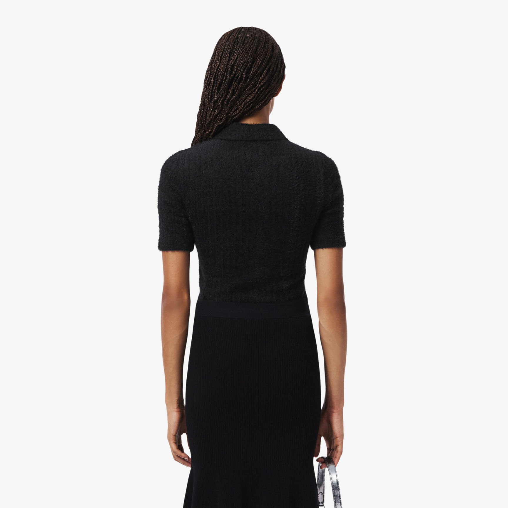 Slim Fit Fuzzy Rib Knit Polo Shirt