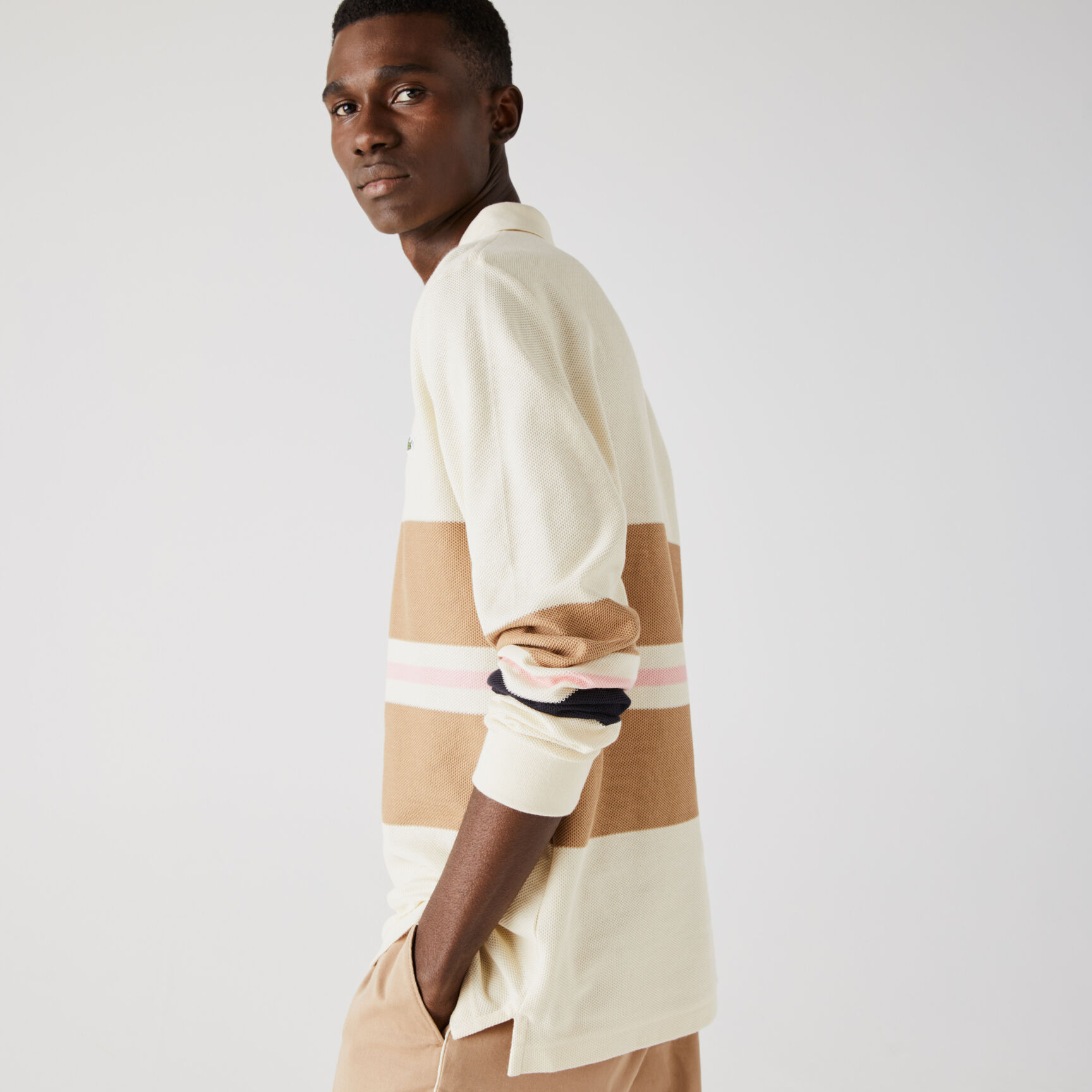 Men’s Lacoste Classic Fit Striped Cotton Polo Shirt