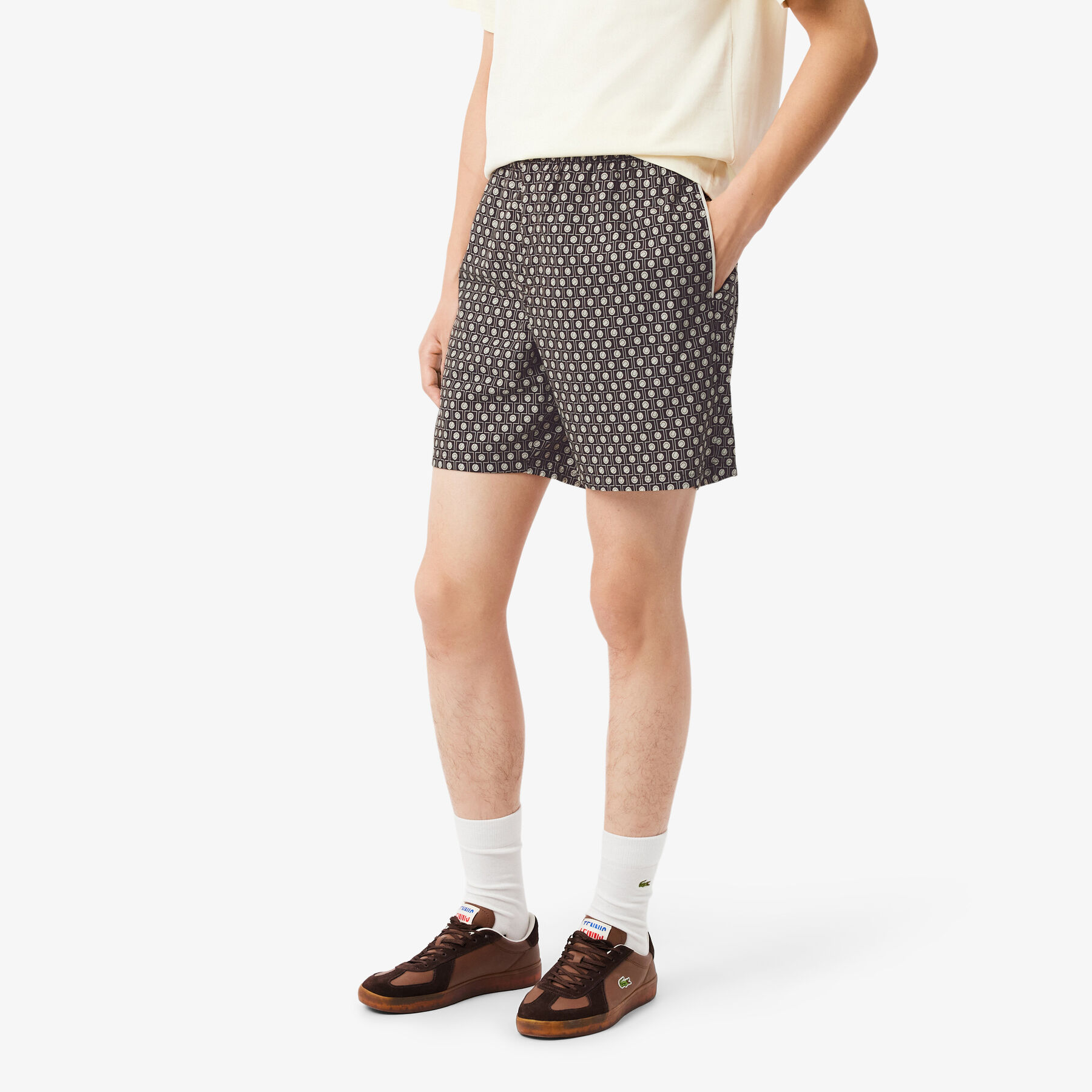 lacoste relaxed fit printed cotton blend shorts