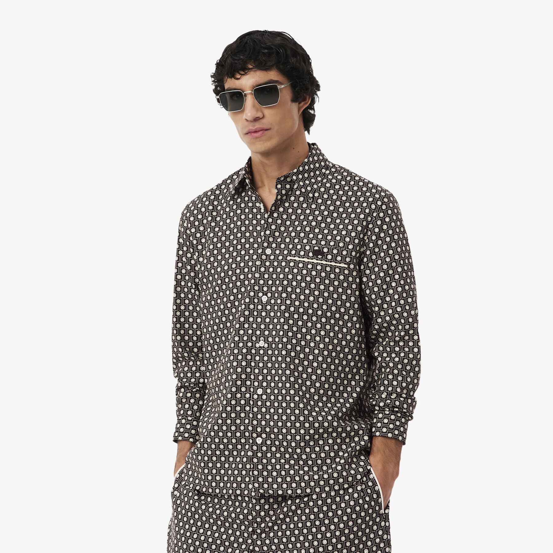 lacoste regular fit printed cotton shirt