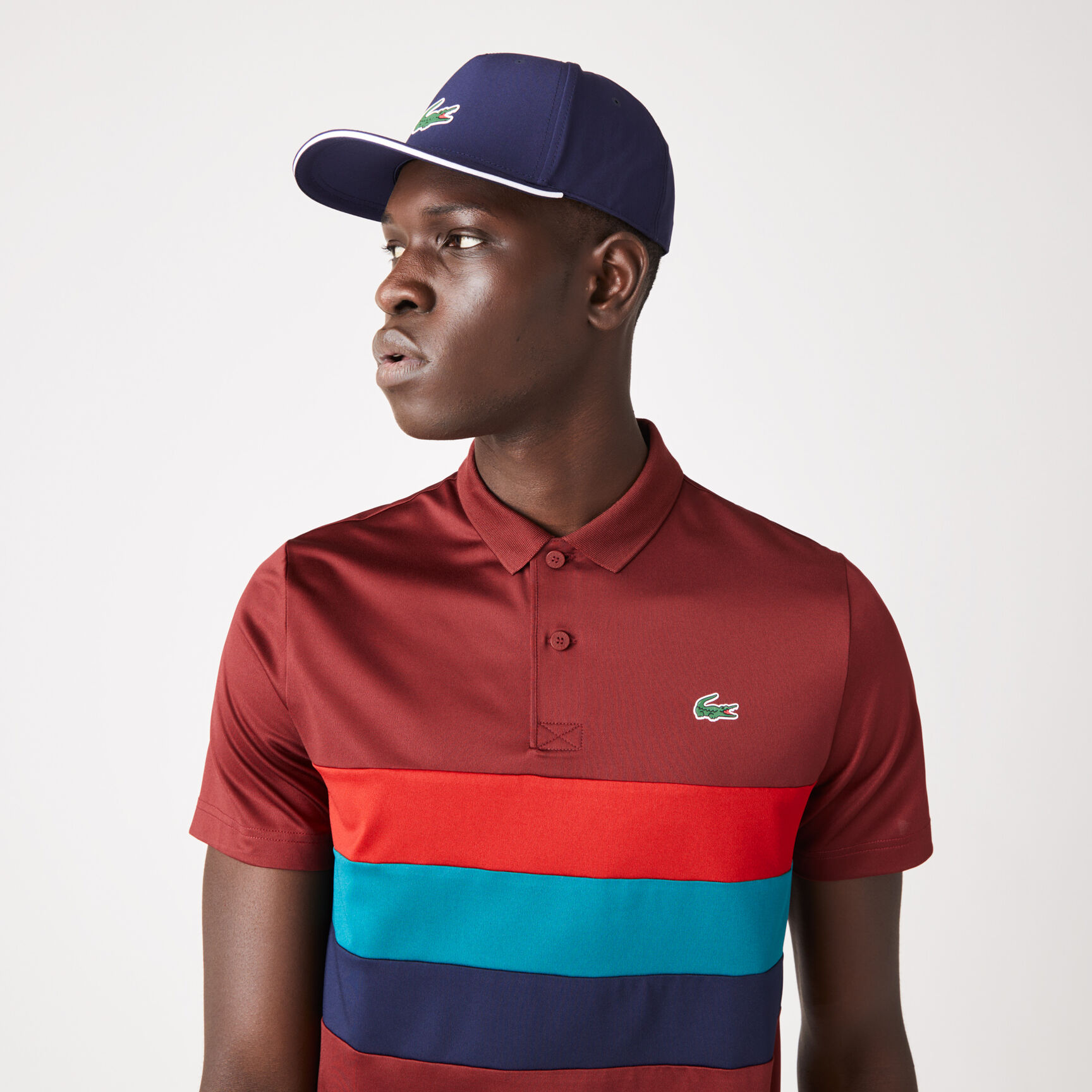Men's Lacoste SPORT Tricolor Stripe Golf Polo Shirt Men's Lacoste SPORT Tricolor Stripe Golf Polo Shirt