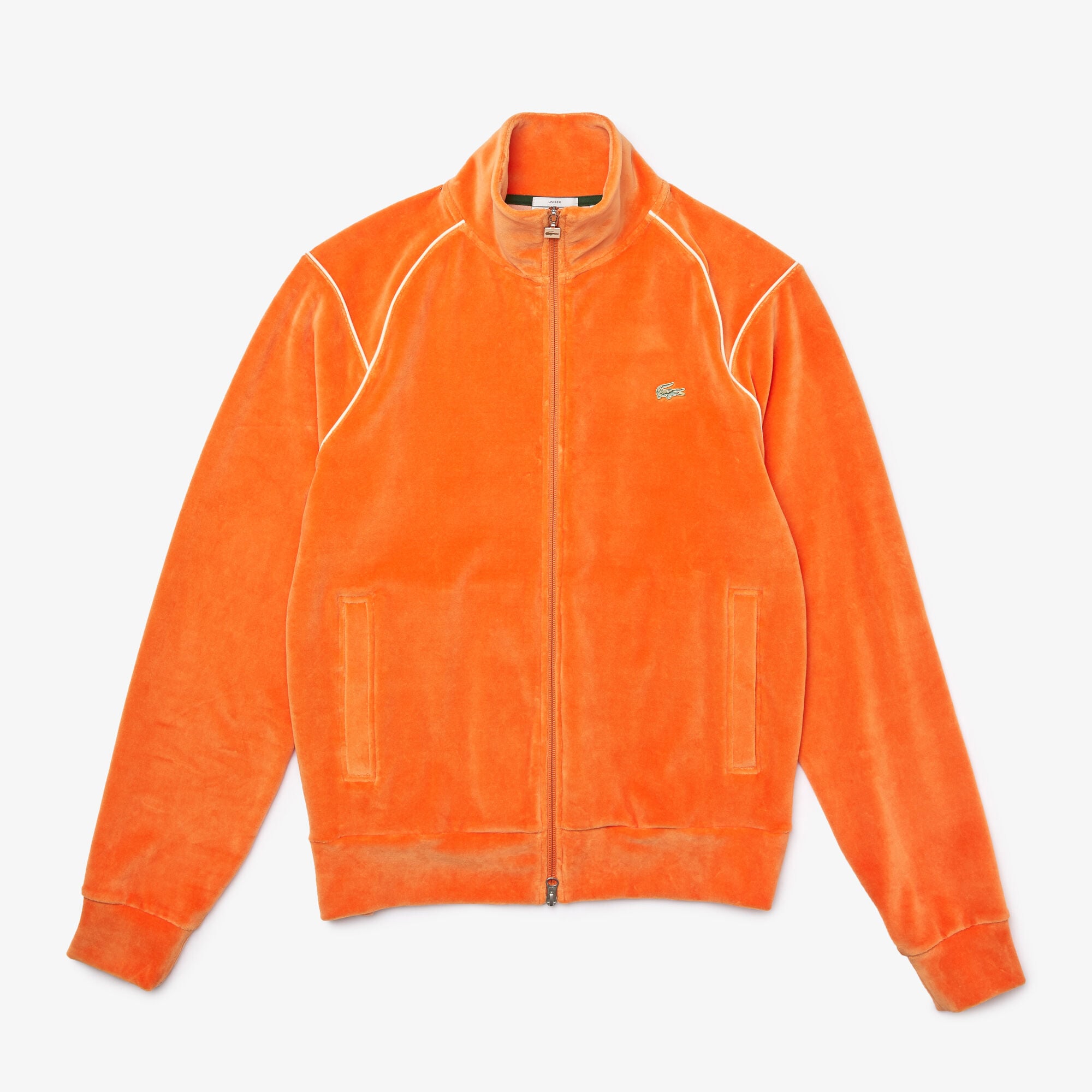 Unisex Lacoste L!VE Zippered Velvet Sweatshirt, Orange | LACOSTE EG