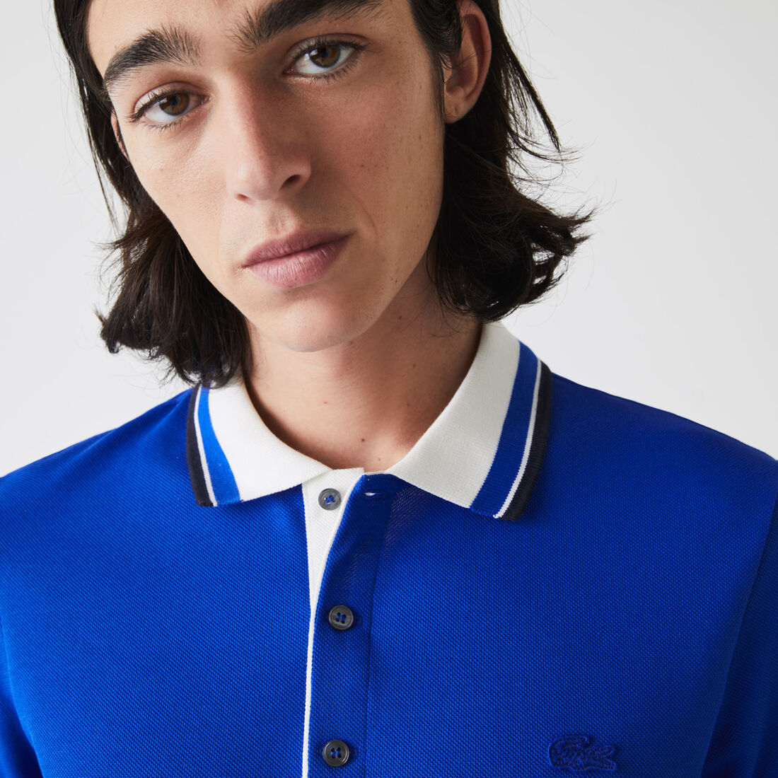 Men’s Lacoste Slim Fit Striped Collar Cotton Piqué Polo Men’s Lacoste Slim Fit Striped Collar Cotton Piqué Polo