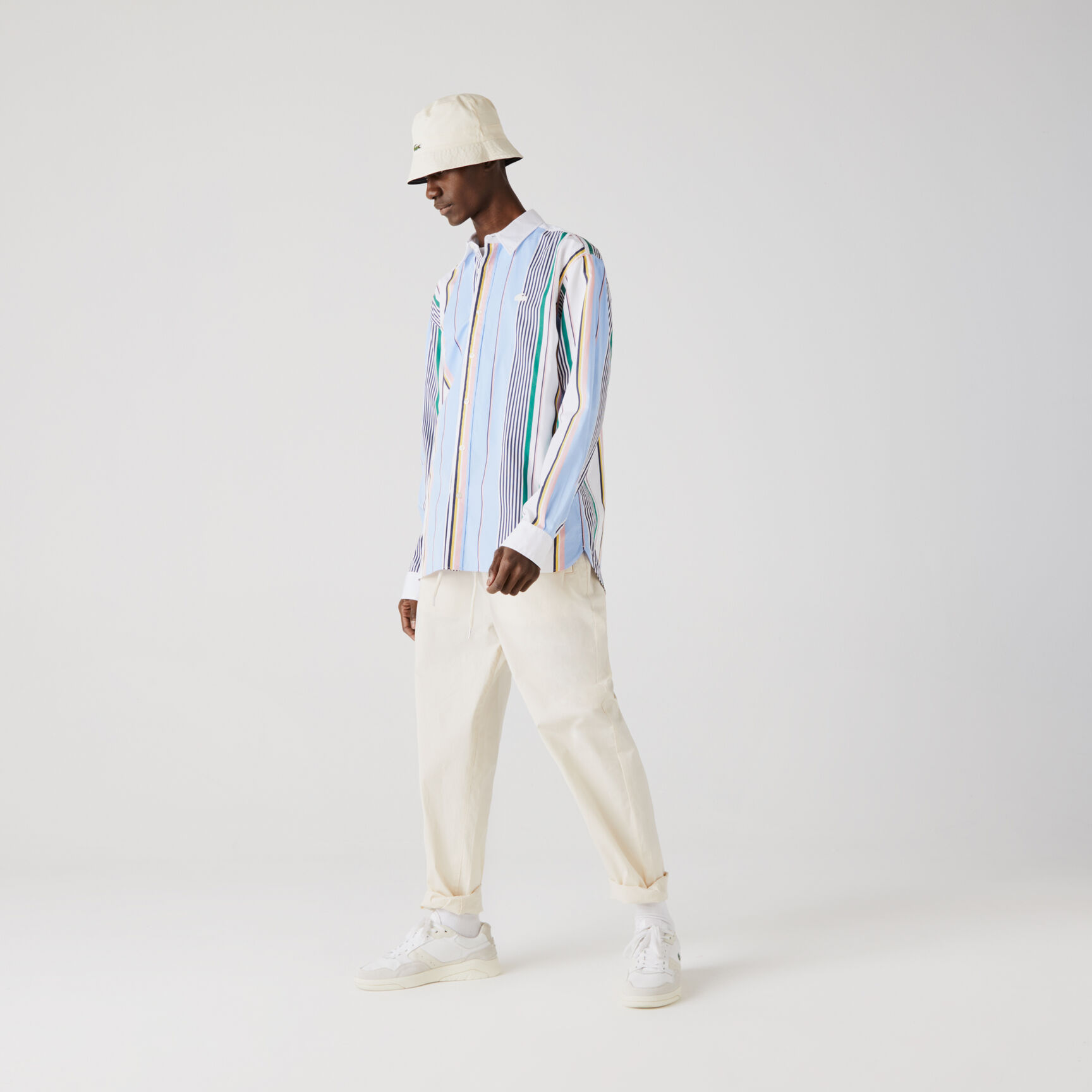 Men’s Lacoste LIVE Relaxed Fit Mismatched Stripes Cotton Shirt Men’s Lacoste LIVE Relaxed Fit Mismatched Stripes Cotton Shirt