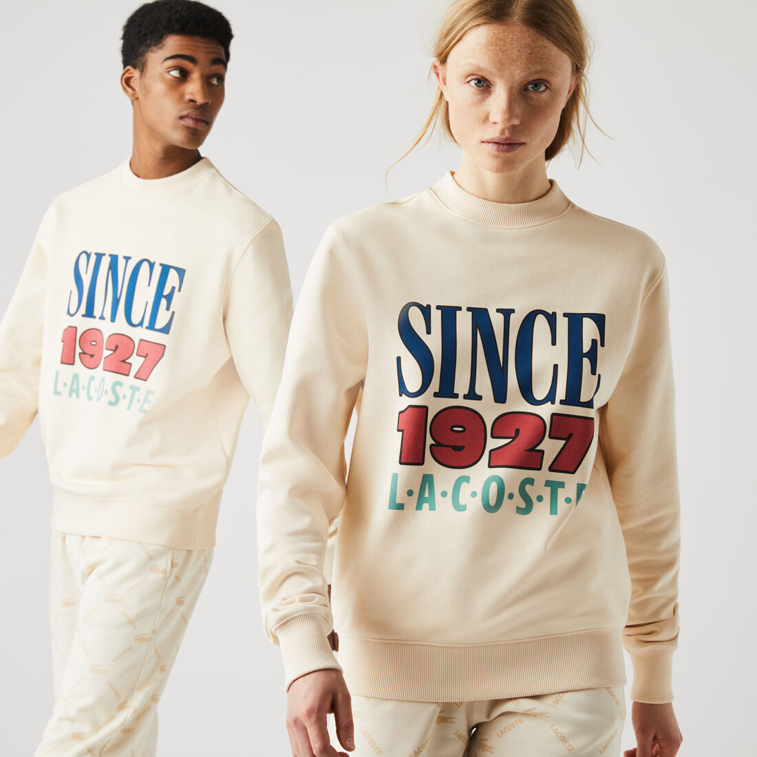 سويت شيرت الصوف القطني للجنسين مجموعة Lacoste LIVE وتفاصيل مطبوعة