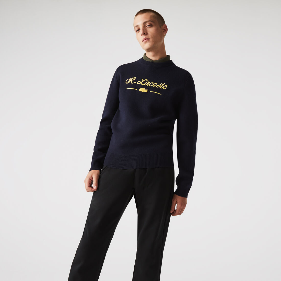 Men’s Crew Neck Embroidered Lettered Wool And Cotton Sweater Men’s Crew Neck Embroidered Lettered Wool And Cotton Sweater