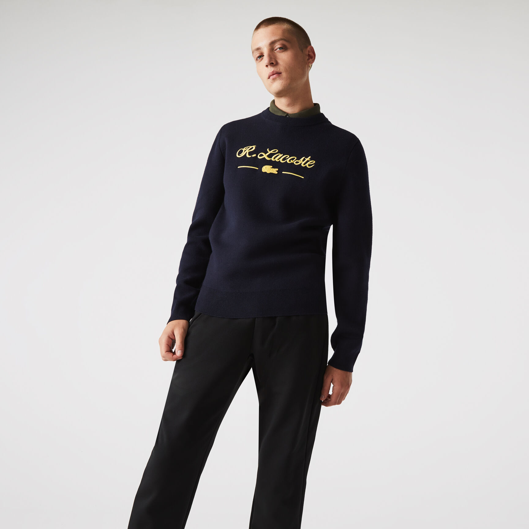 Men’s Crew Neck Embroidered Lettered Wool And Cotton Sweater Men’s Crew Neck Embroidered Lettered Wool And Cotton Sweater