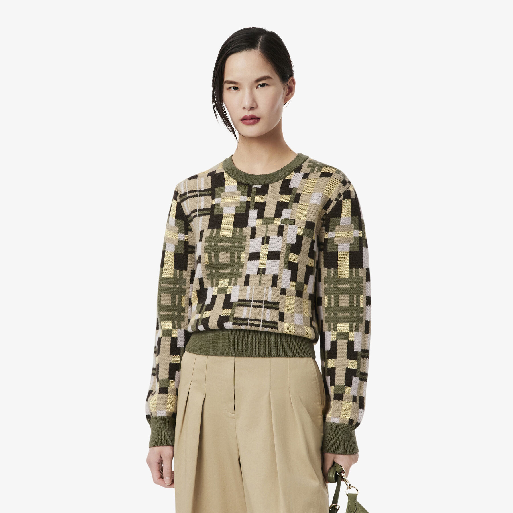 lacoste crew neck wool jacquard graphic sweater