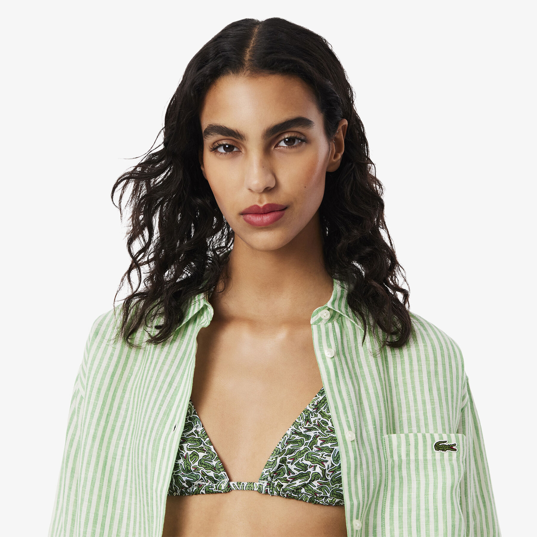 lacoste oversized striped linen shirt