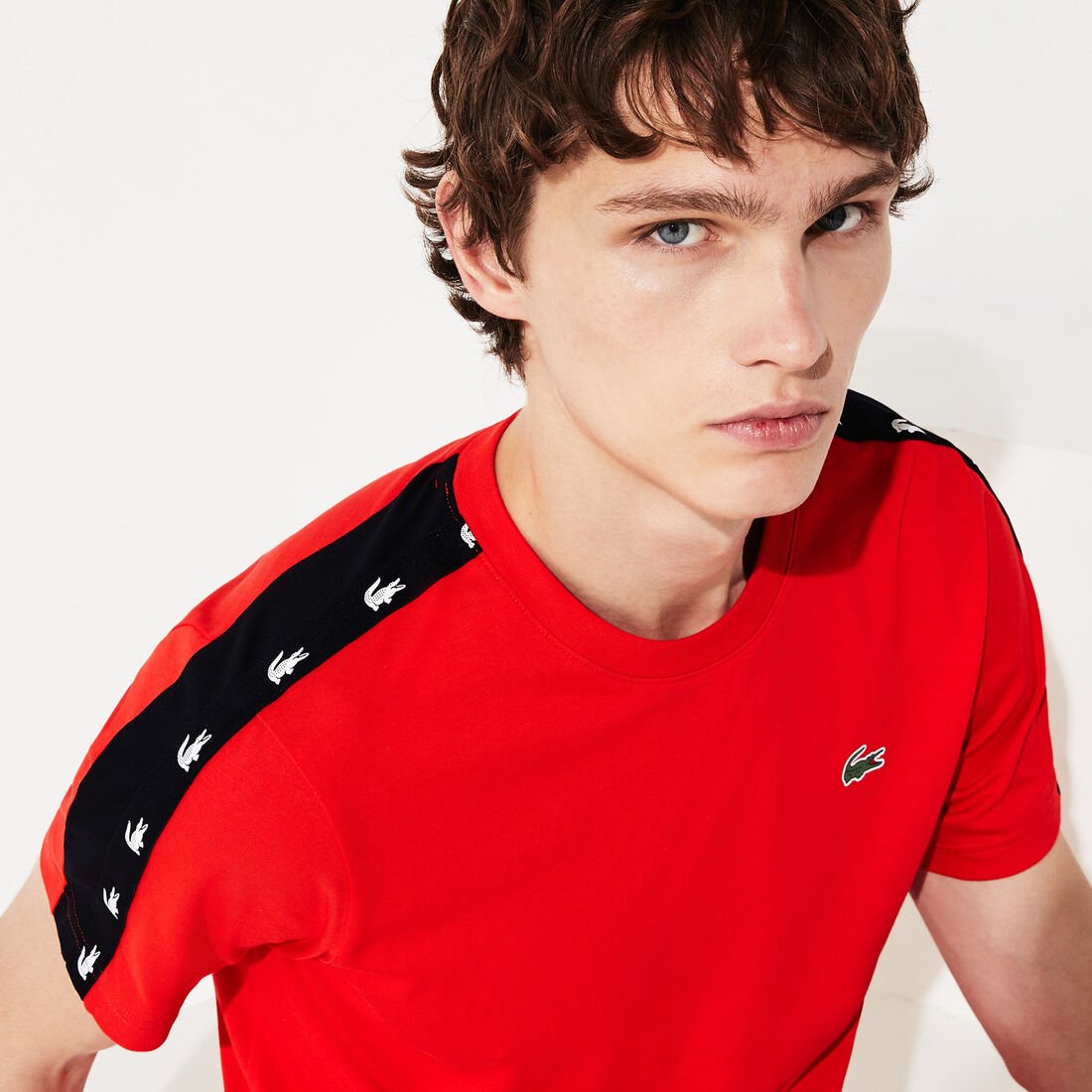 Men's Lacoste SPORT Crocodile Striped Breathable Piqué T-shirt