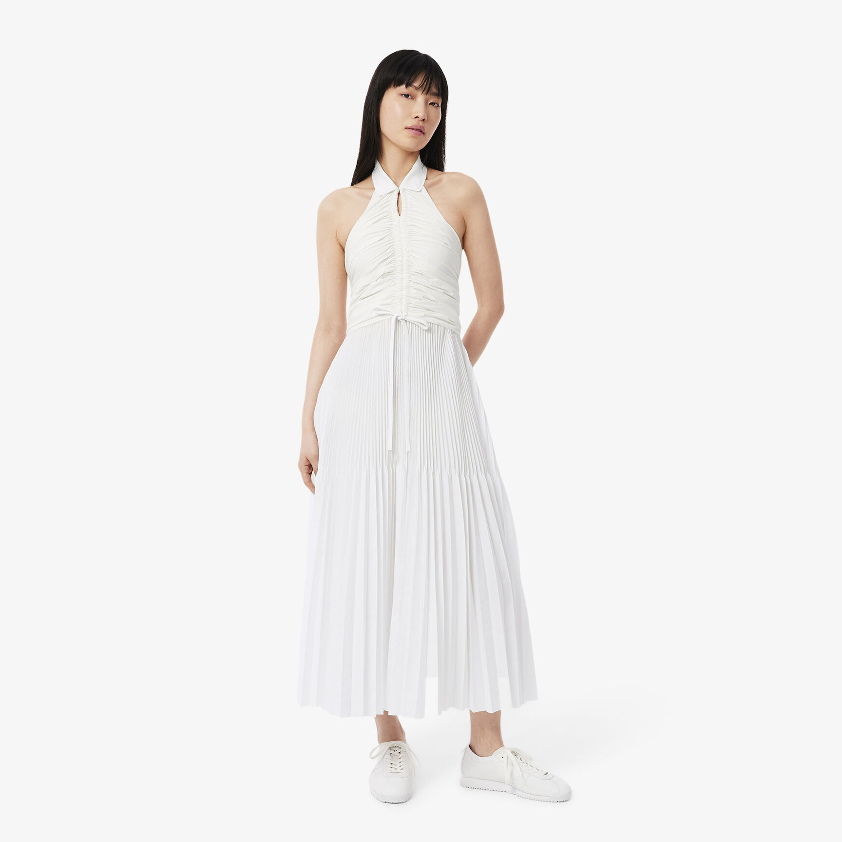 Pleated Sleeveless Polo Dress