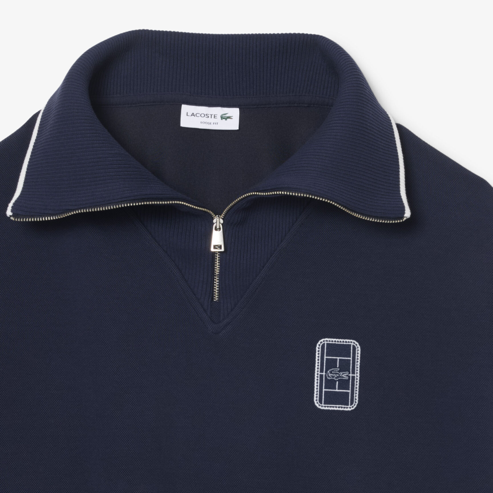 Loose Fit High Zipped Neck Badge Accent Sweatshirt Loose Fit High Zipped Neck Badge Accent Sweatshirt