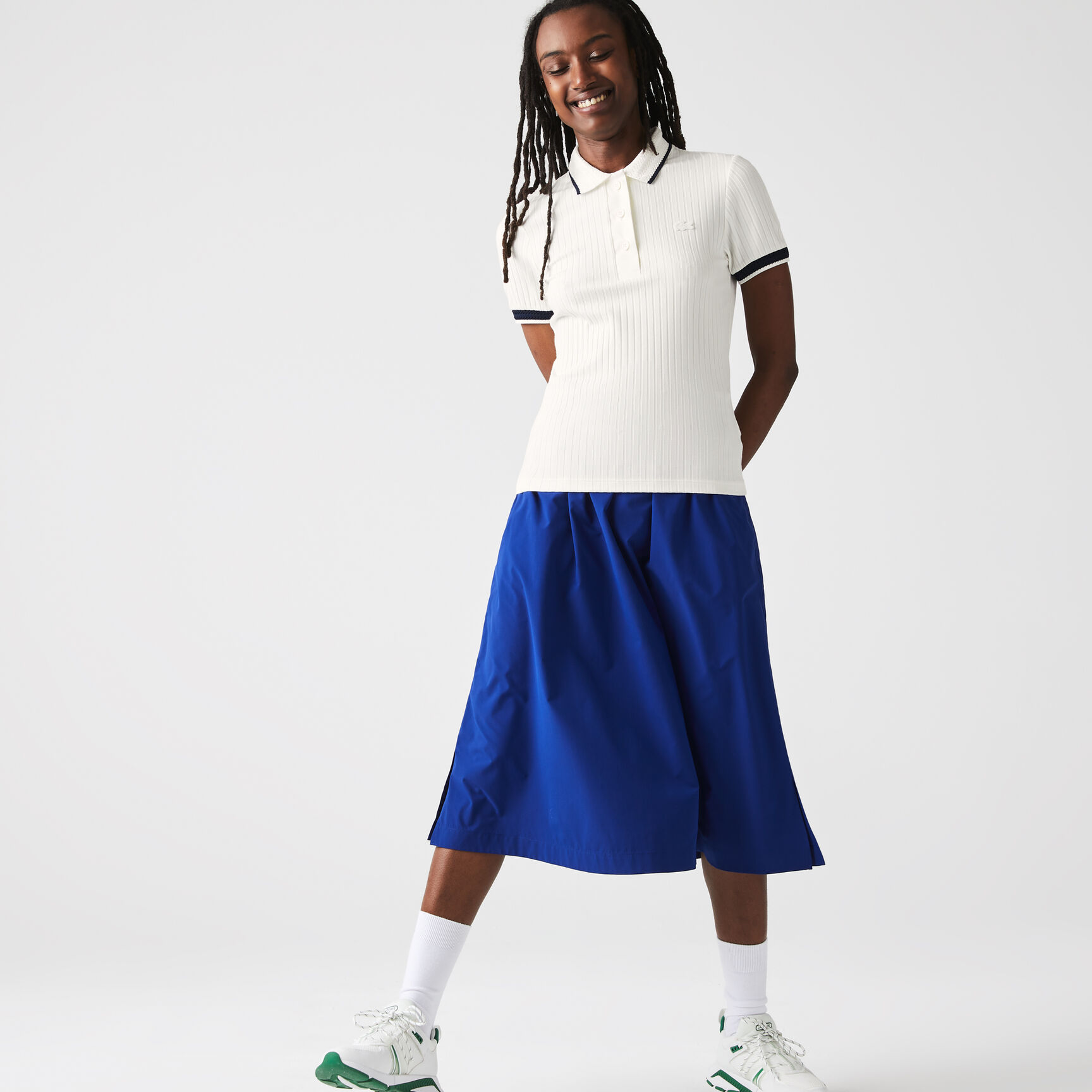 Women's Lacoste Slim Fit Crochet Collar Ribbed Polo Shirt