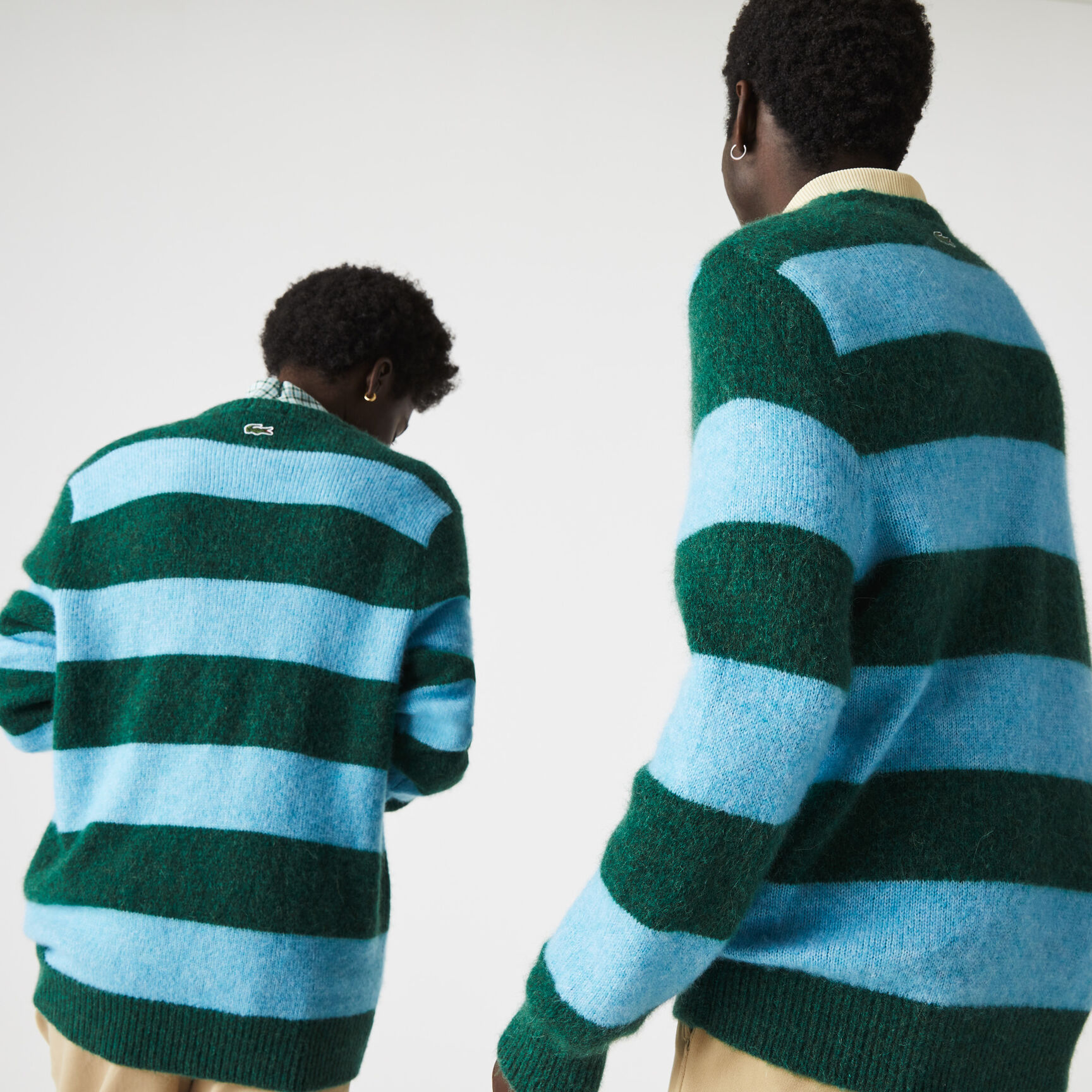 سترة من مزيج الصوف المخططة للجنسين من مجموعة Lacoste L!VE سترة من مزيج الصوف المخططة للجنسين من مجموعة Lacoste L!VE