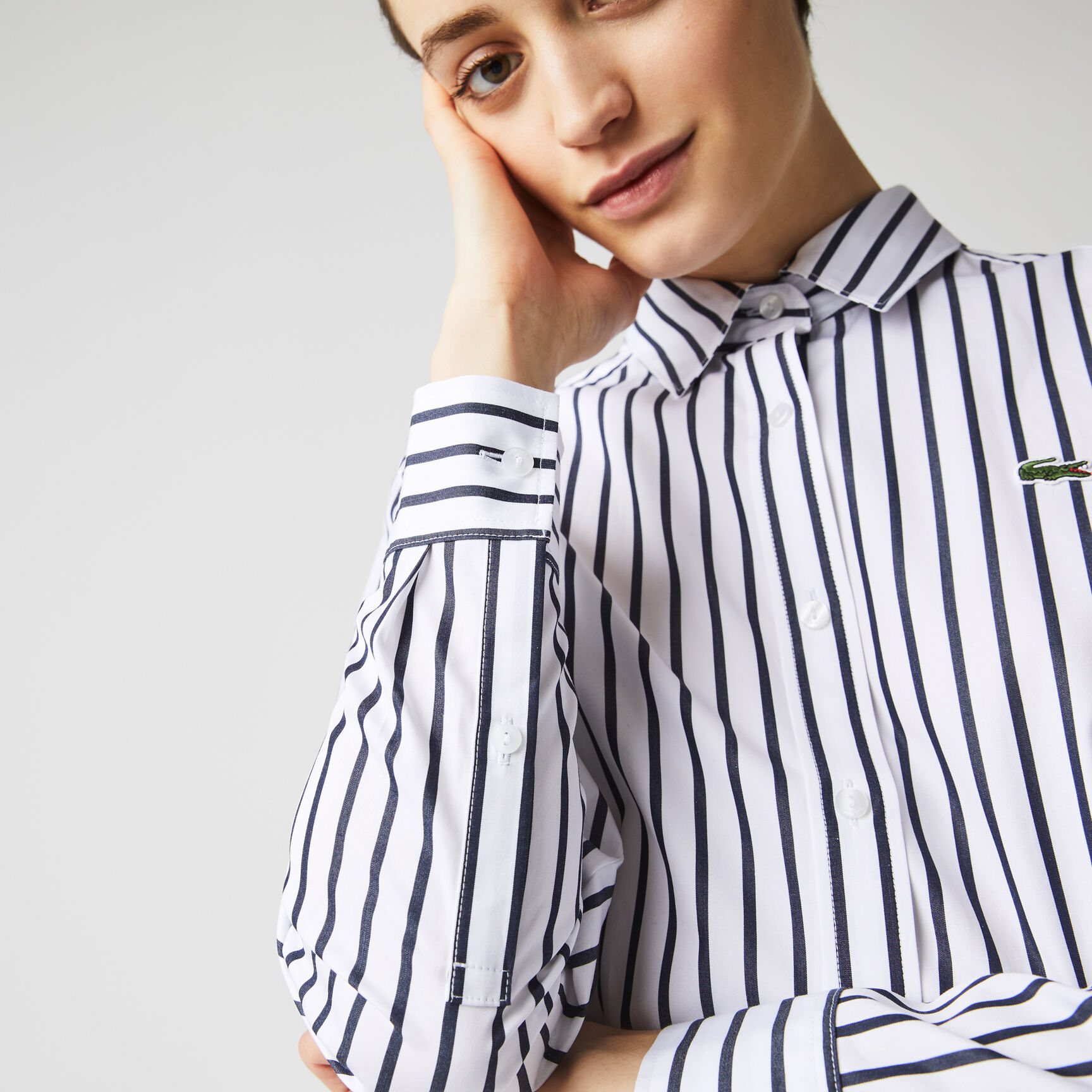 Women's Buttoned Striped Poplin Shirt Dress