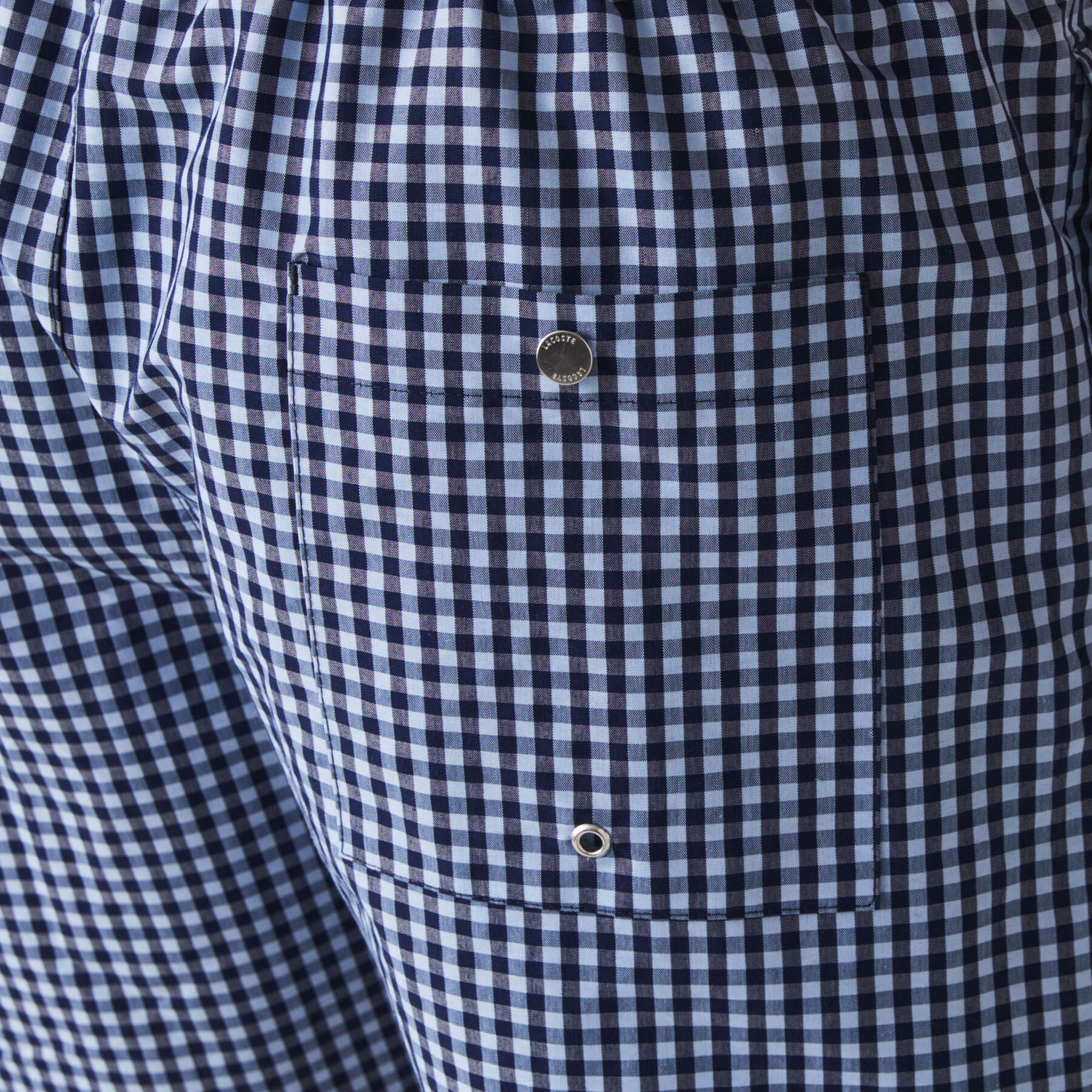 Men’s Mid-Length Gingham Check Cotton Blend Swimming Trunks lacoste men s mid length gingham check cotton blend swimming trunks