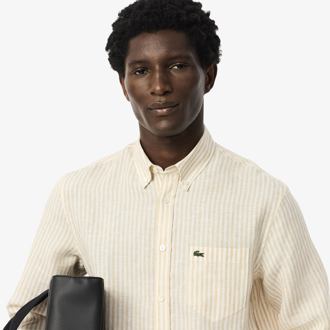 قميص كتان مخطط بقصّة عادية قميص كتان مخطط بقصّة عادية