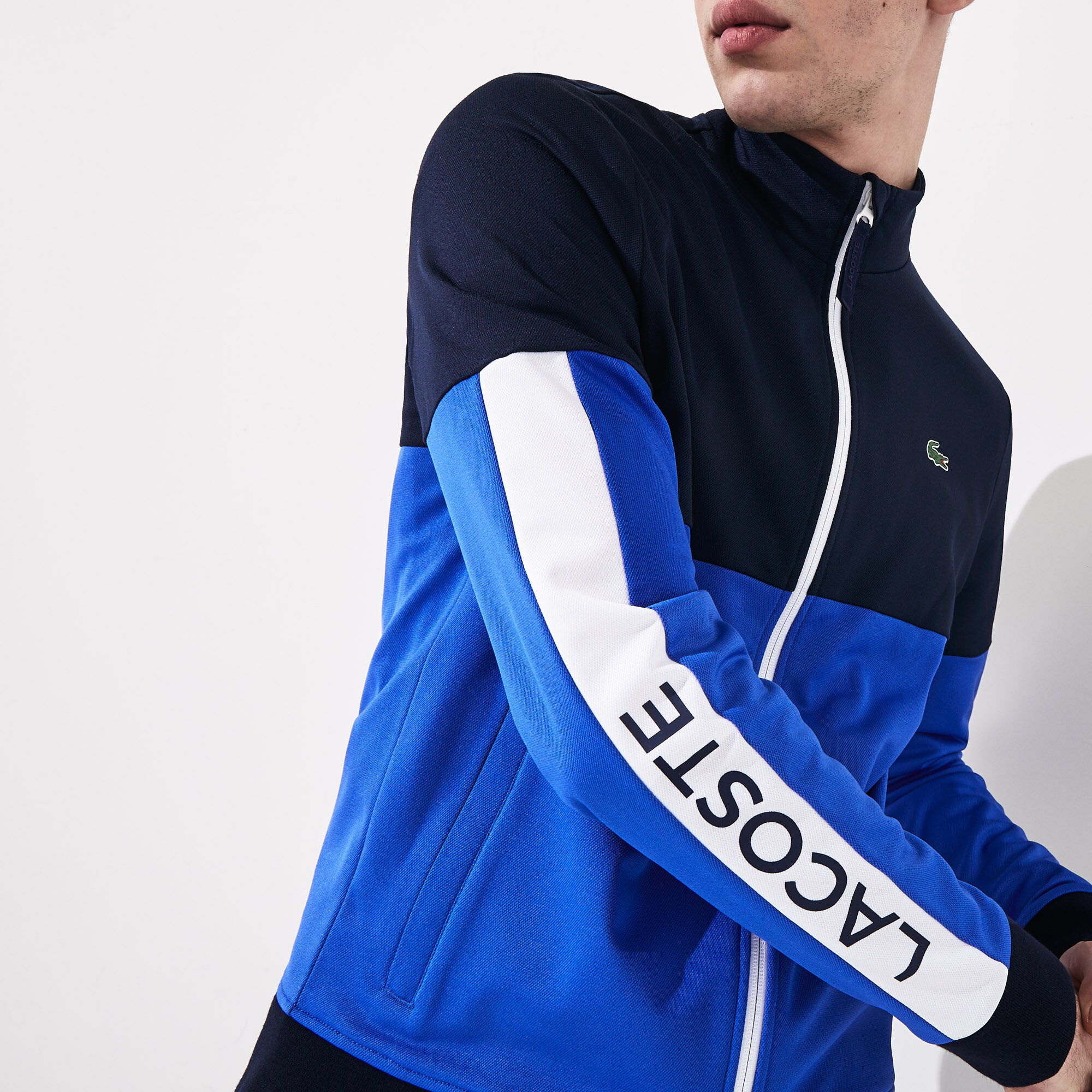 Buy Men s Lacoste SPORT Colourblock Resistant Piqu Zip Sweatshirt