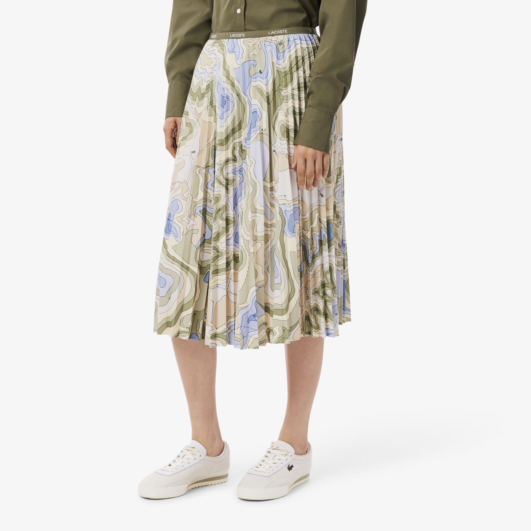 lacoste topography print pleated skirt
