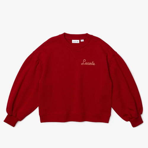 Girls’ Puff Sleeved Embroidered Cotton Fleece Sweatshirt