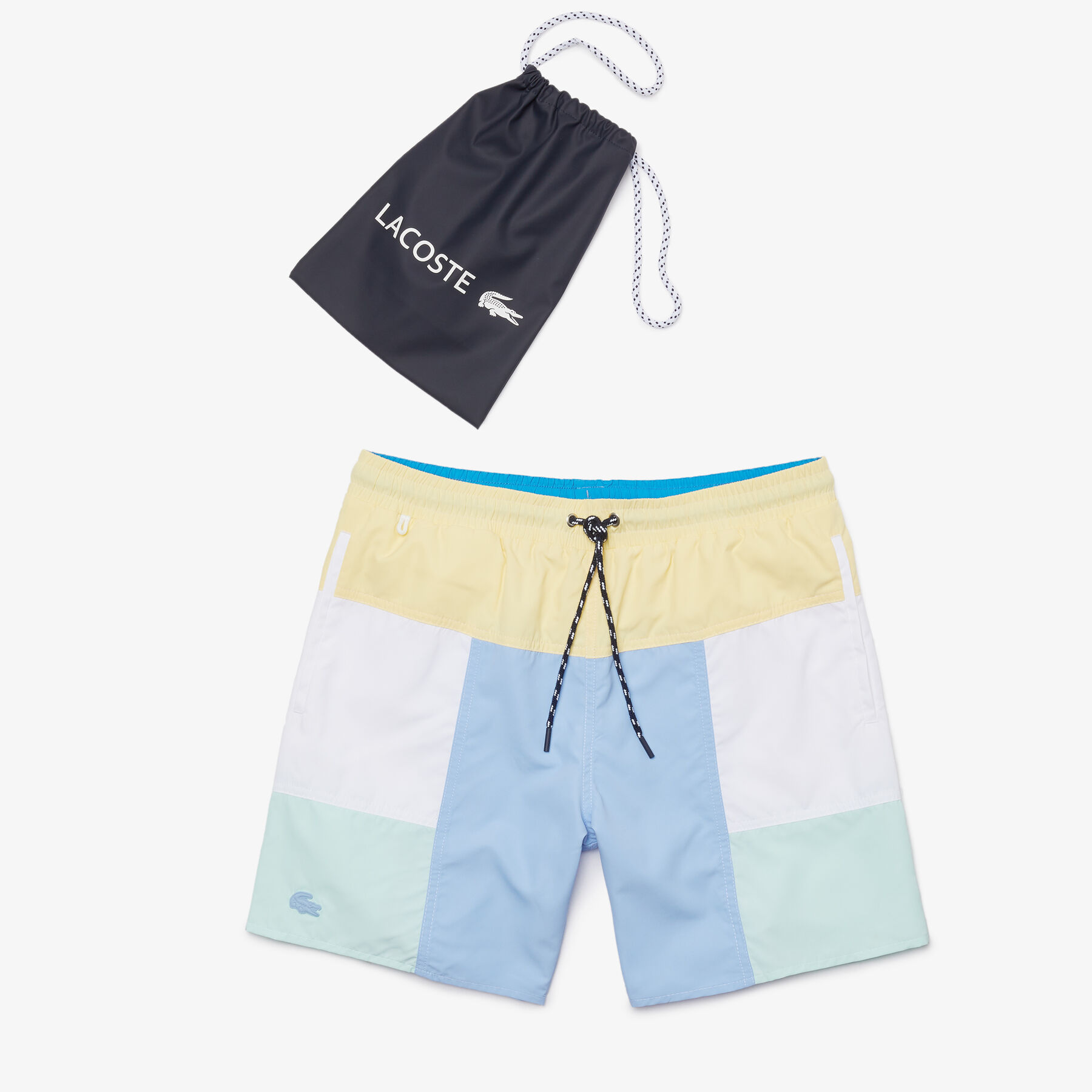 lacoste men s colourblock recycled cloth long swimming trunks