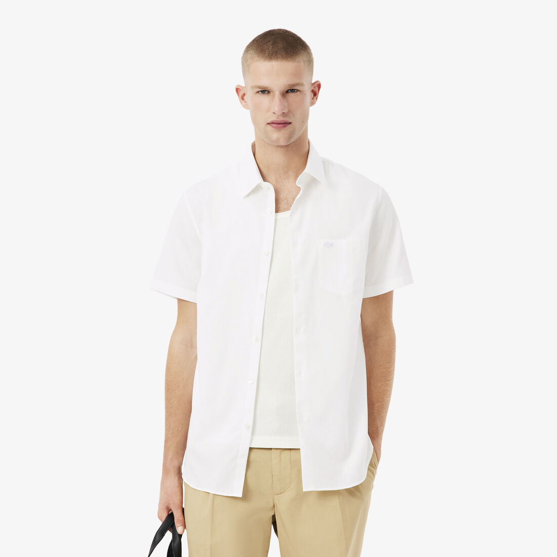 قميص قطني بقصّة عادية وأكمام قصيرة