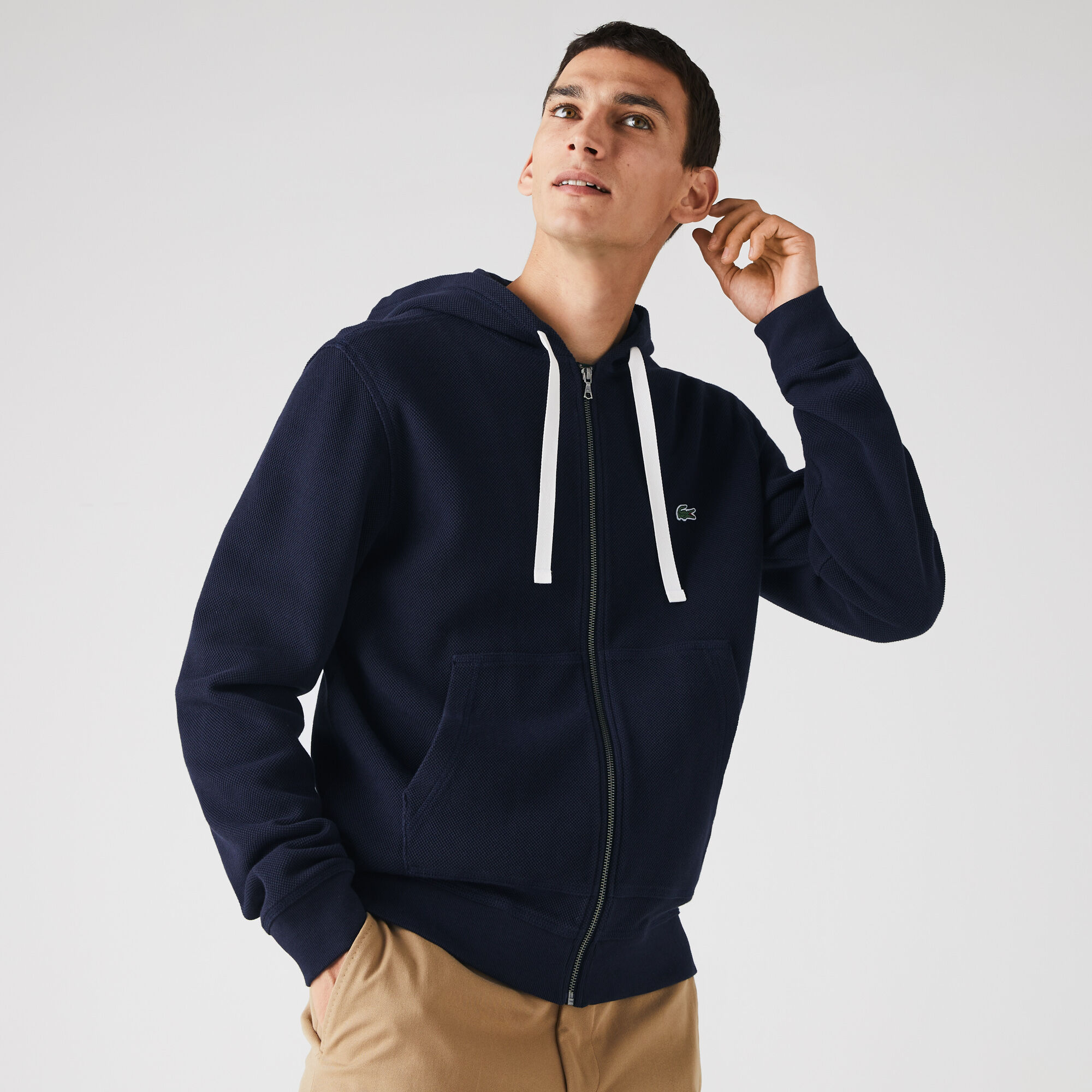 Men's Zip Hooded Organic Cotton Piqué Sweatshirt
