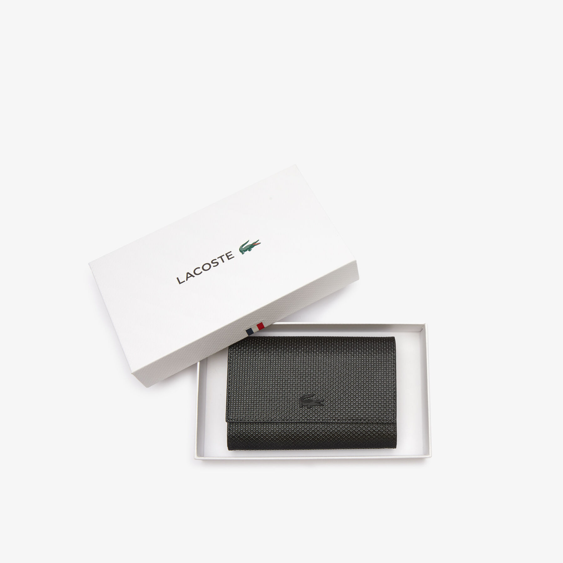 lacoste women s chantaco matte piqu  leather snap flap wallet