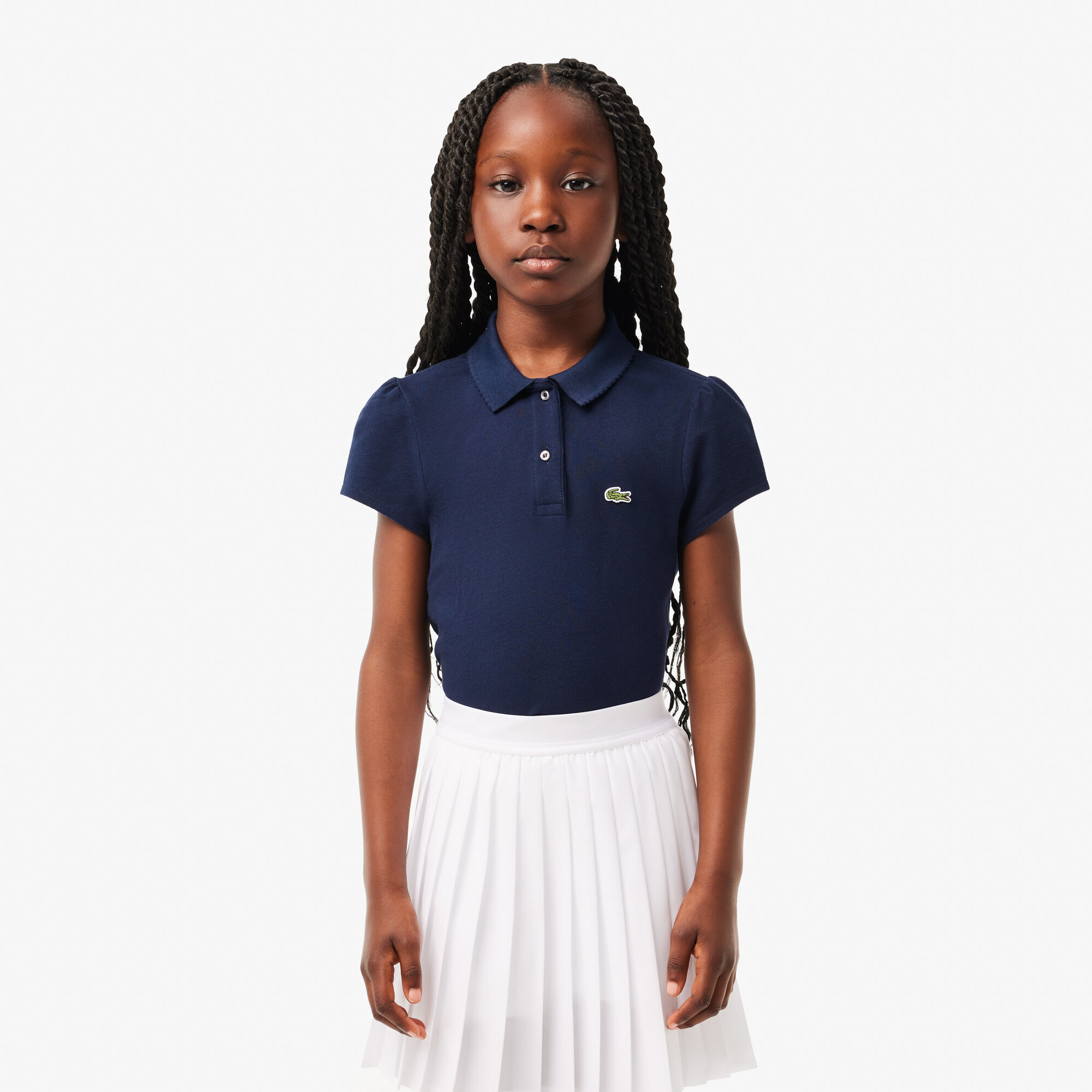Girls Lacoste Scalloped Collar Mini Pique Polo Shirt