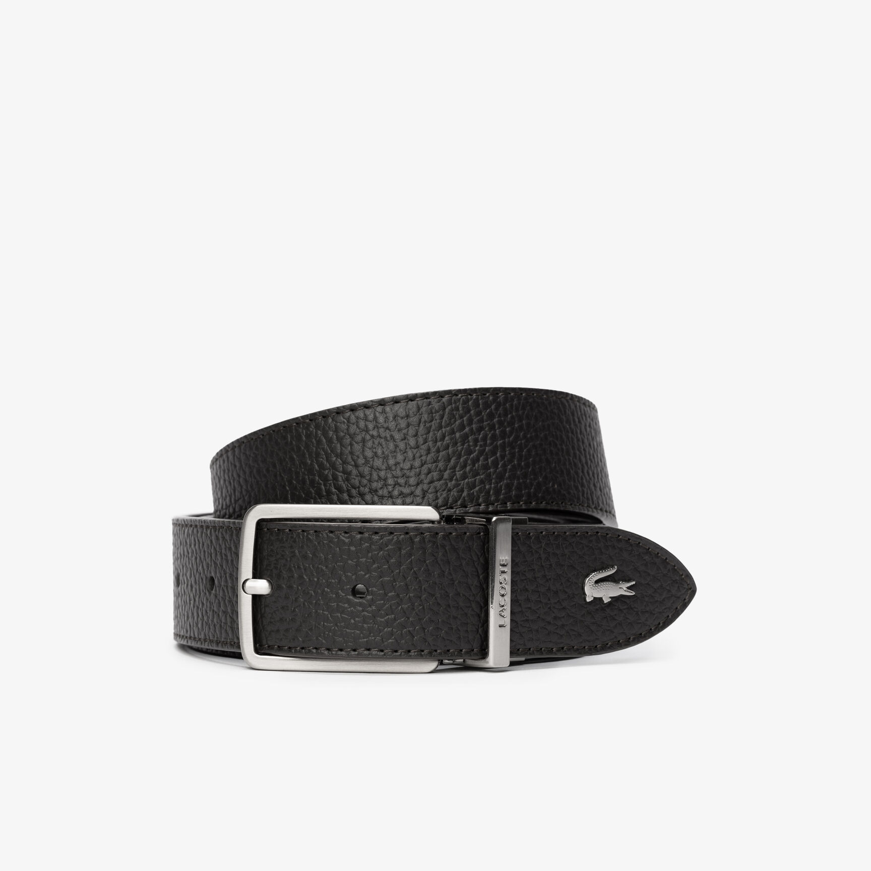 Men's Lacoste Engraved Buckle Grained Leather Belt