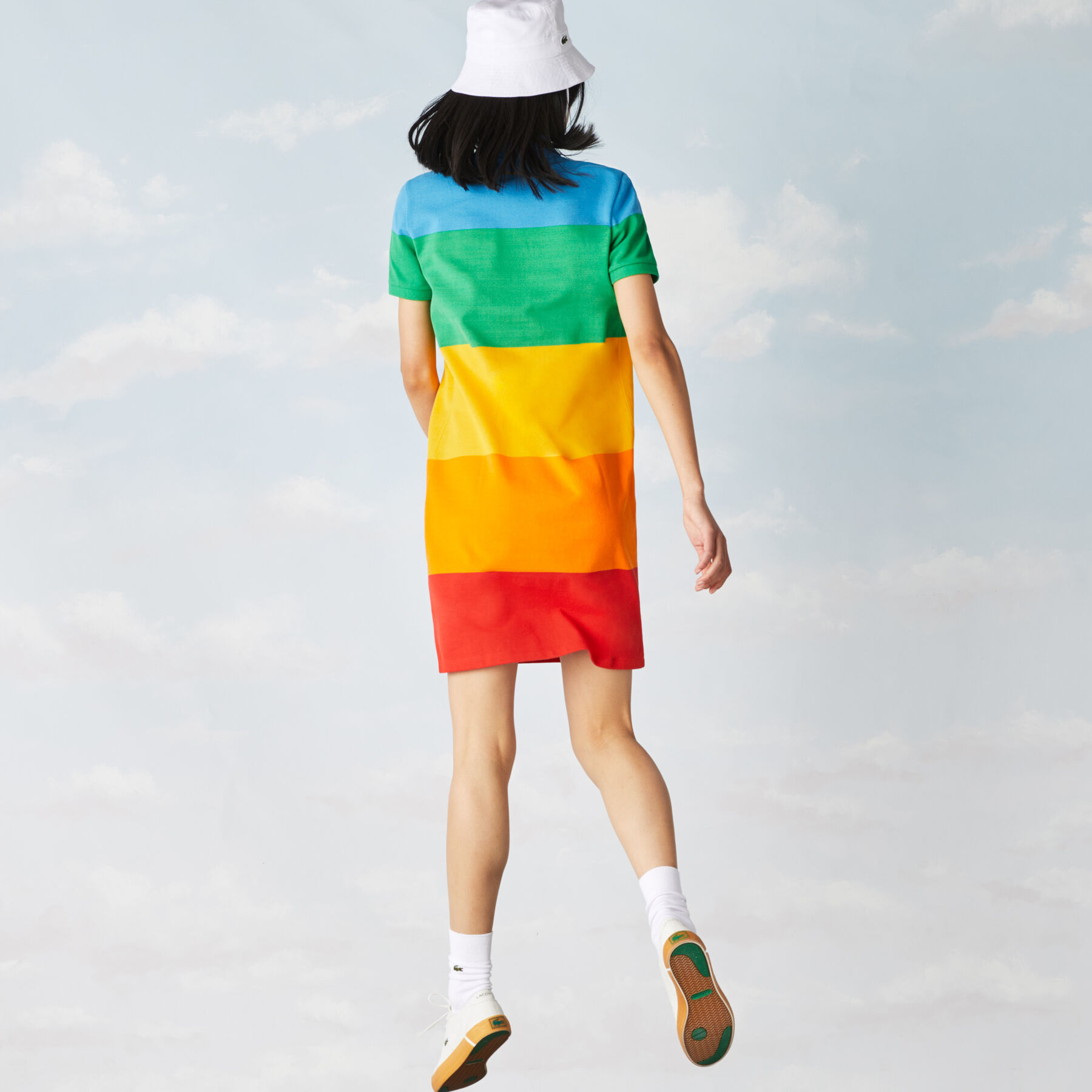 lacoste women s polaroid collaboration striped cotton piqu  polo dress