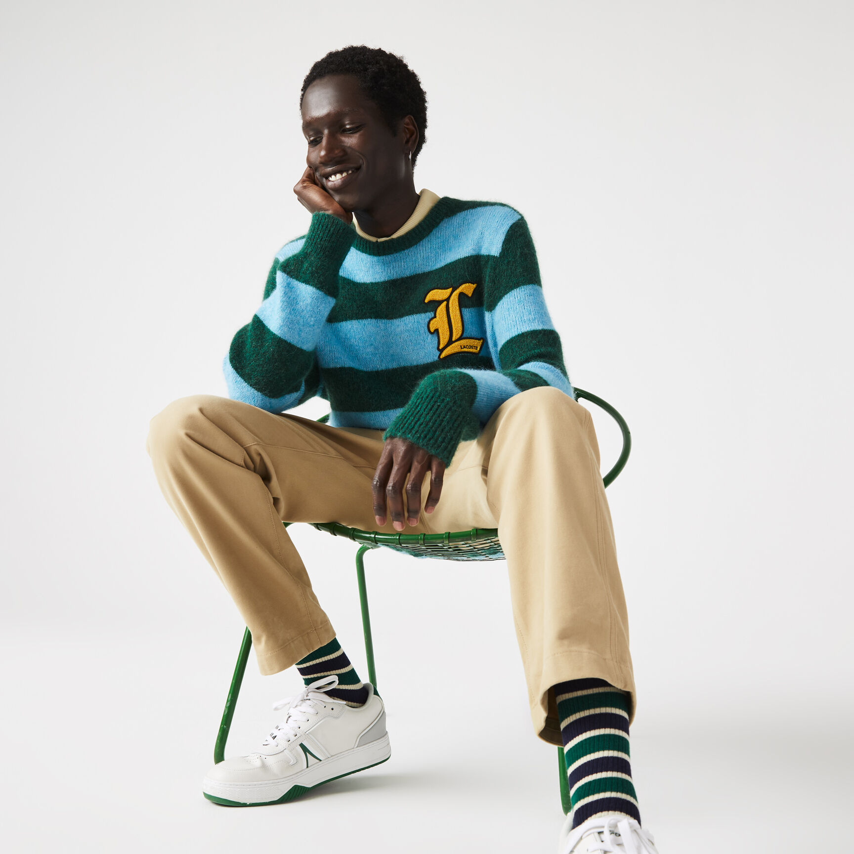 سترة من مزيج الصوف المخططة للجنسين من مجموعة Lacoste L!VE سترة من مزيج الصوف المخططة للجنسين من مجموعة Lacoste L!VE