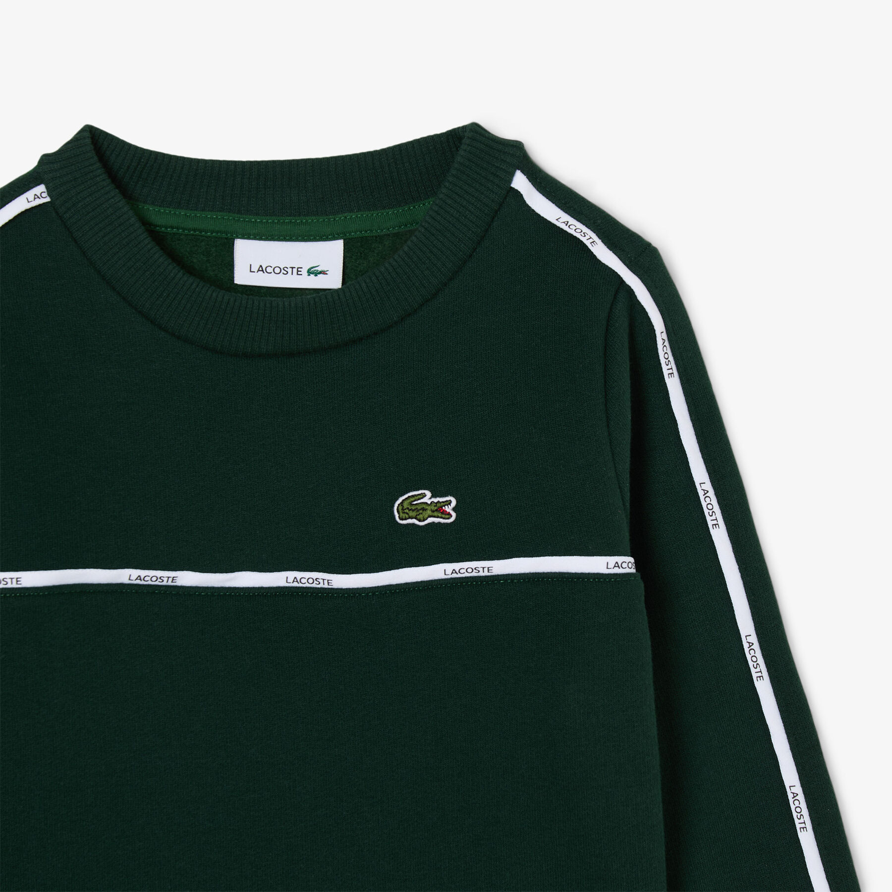 lacoste logo stripe fleece sweatshirt