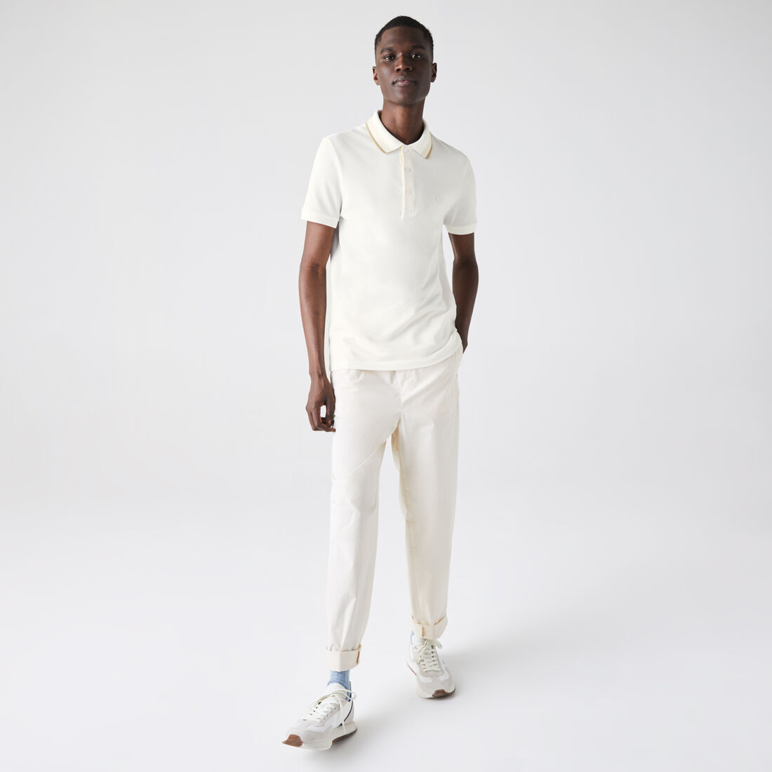 Men’s Lacoste Slim Fit Striped Collar Cotton Piqué Polo Men’s Lacoste Slim Fit Striped Collar Cotton Piqué Polo