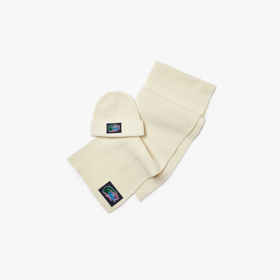 Unisex Lacoste Holiday Ribbed Wool Beanie And Scarf Gift Set