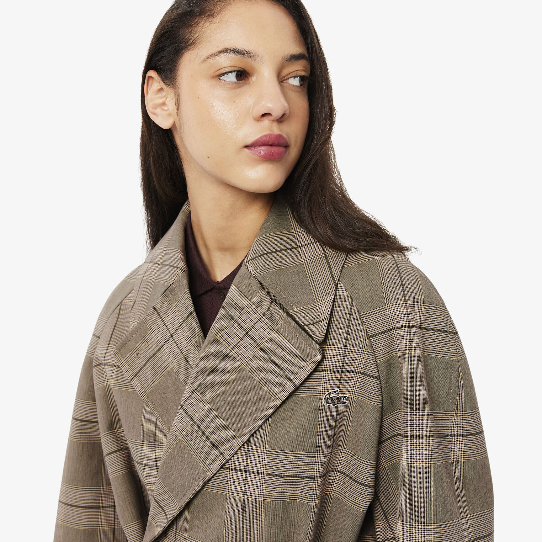 Water-Repellent Plaid Wrap Coat