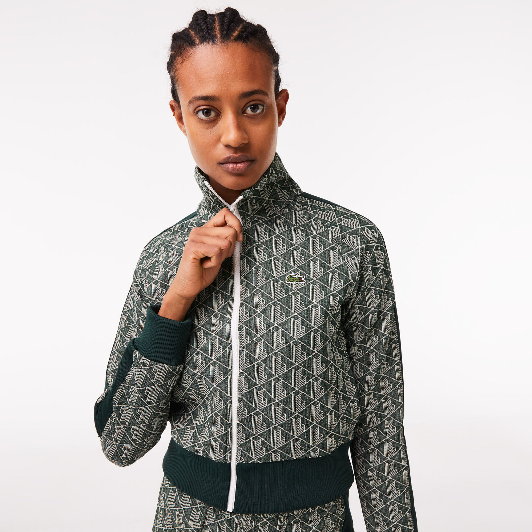 سويت شيرت بسحّاب وطبعة شعار الماركة وقصة عادية للنساء