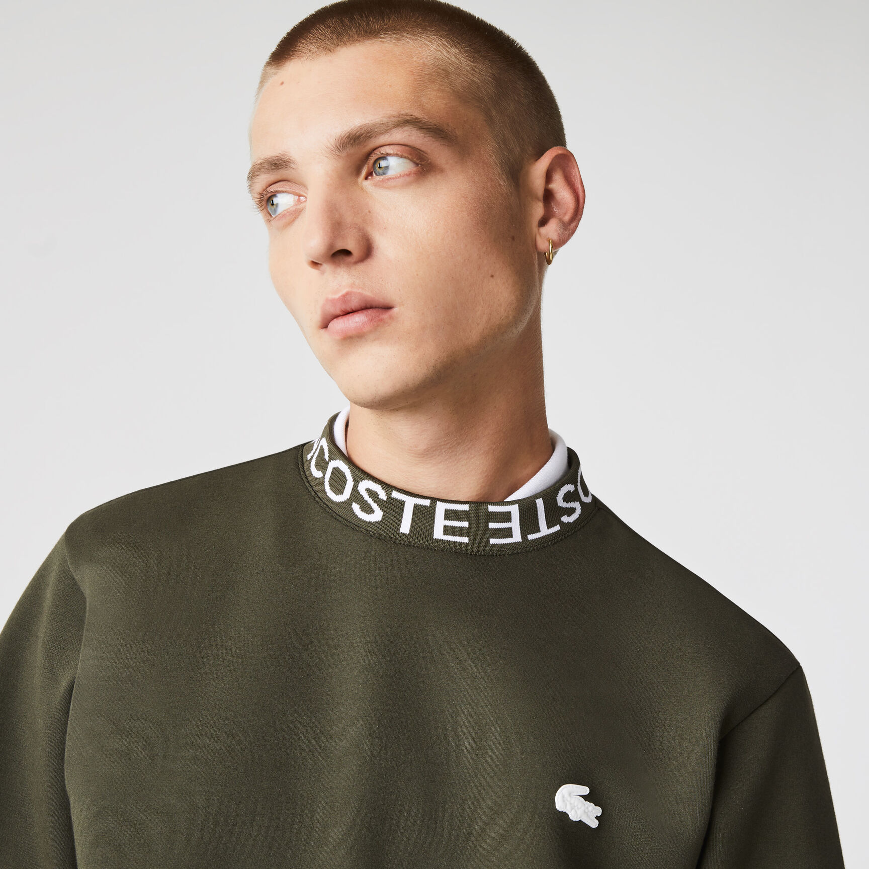 Men’s Lacoste Lettered Crew Neck Cotton Blend Sweatshirt