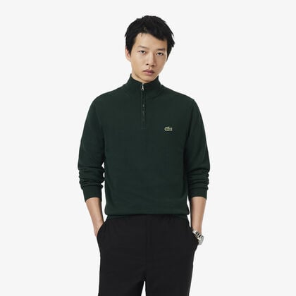 Zipped High Neck Cotton Sweater