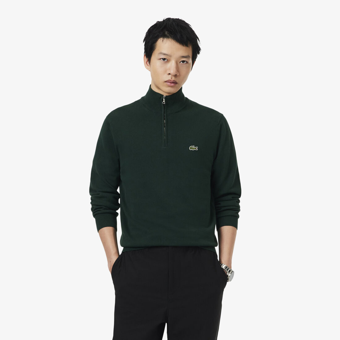 Zipped High Neck Cotton Sweater lacoste zipped high neck cotton sweater