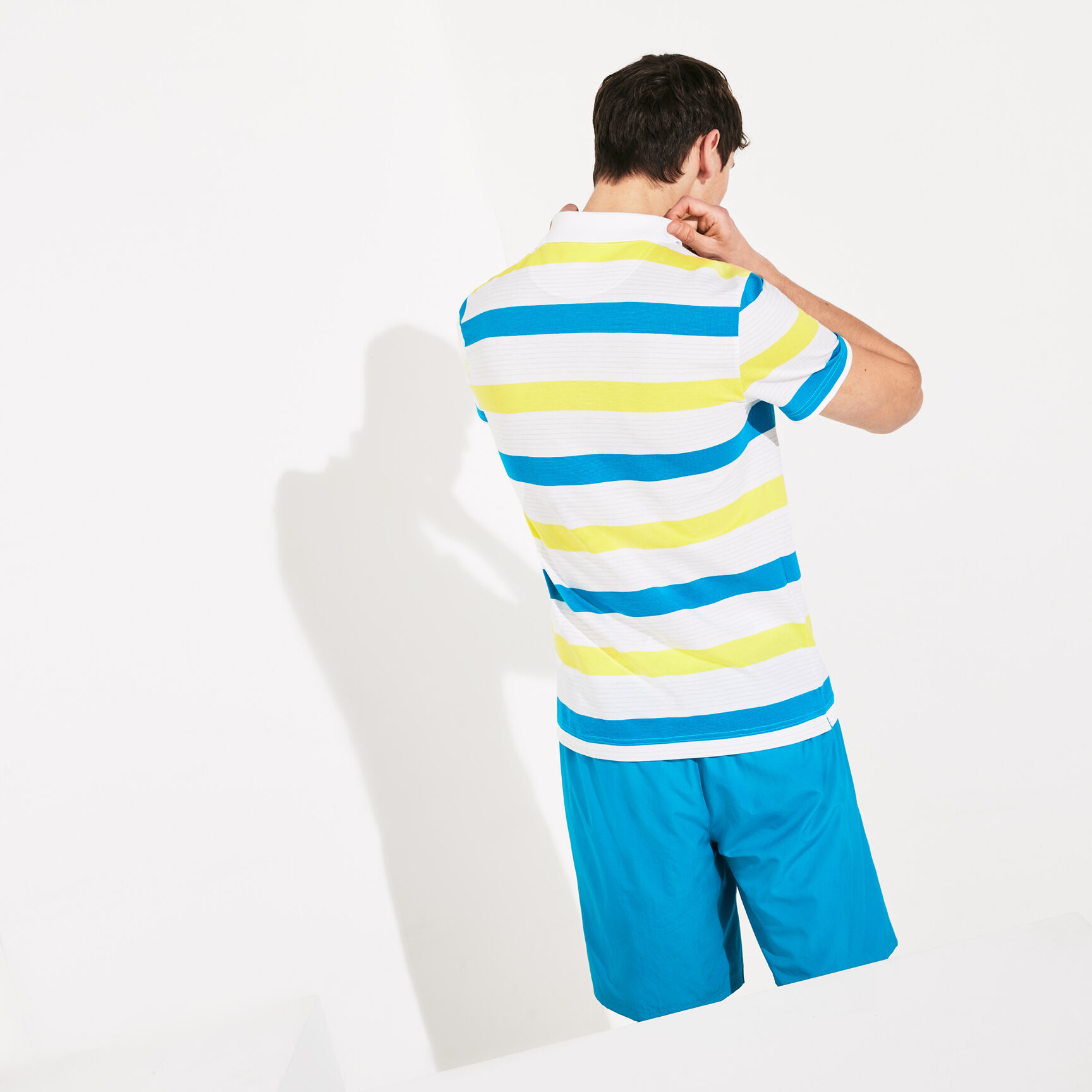 قميص بولو من مجموعة Lacoste SPORT مخطط ومحيك من قطن فائق الخفة للرجال