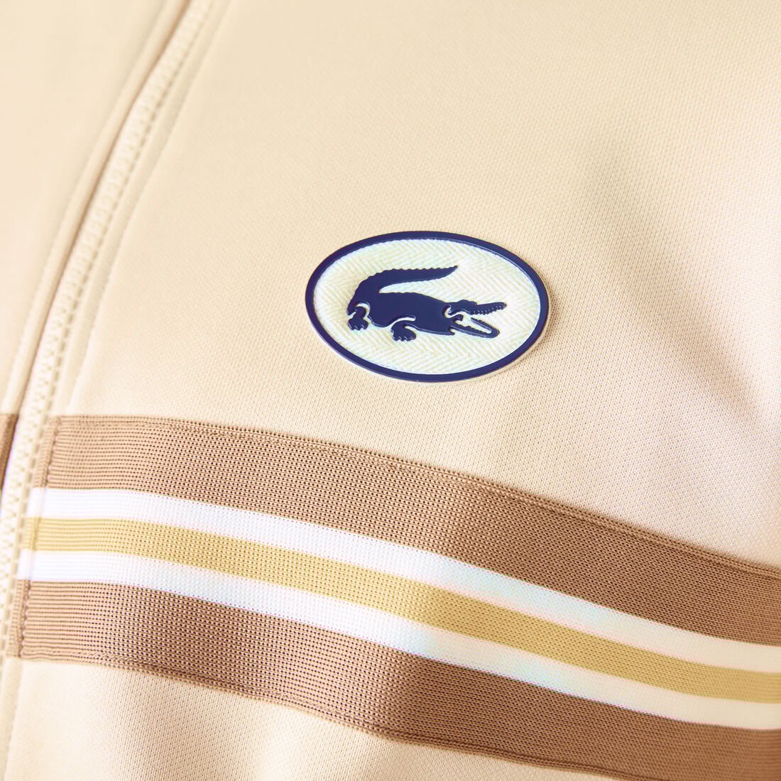 سويت شيرت بسحاب للرجال مع شريط مقلم وشارة من ثرات العلامة سويت شيرت بسحاب للرجال مع شريط مقلم وشارة من ثرات العلامة