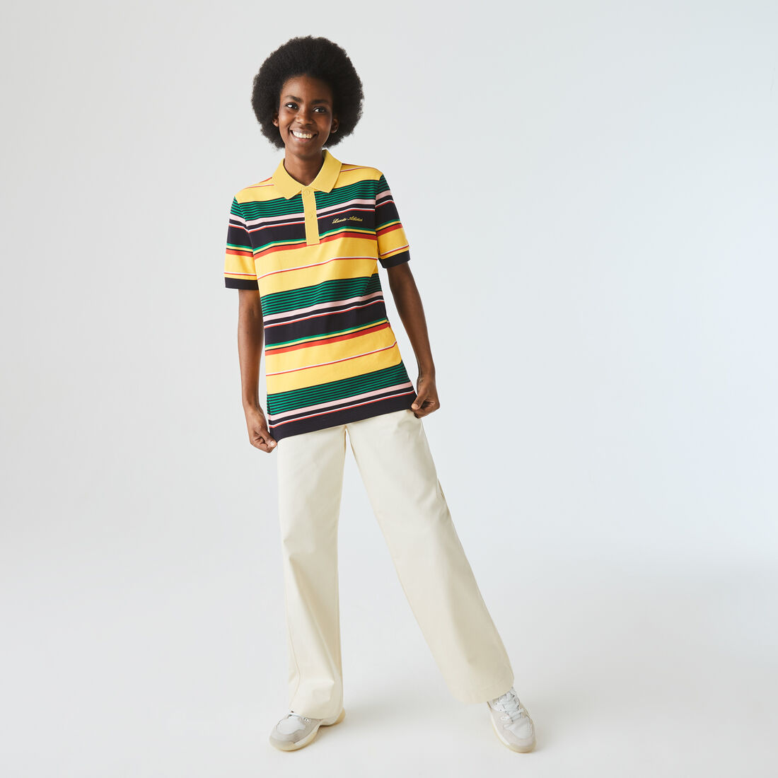 Unisex Lacoste LIVE Embroidered Striped Cotton Piqué Polo Unisex Lacoste LIVE Embroidered Striped Cotton Piqué Polo