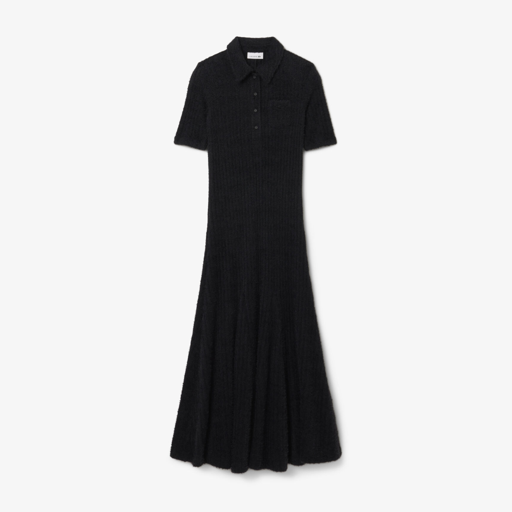 Fuzzy Ribbed Knit Polo Collar Dress