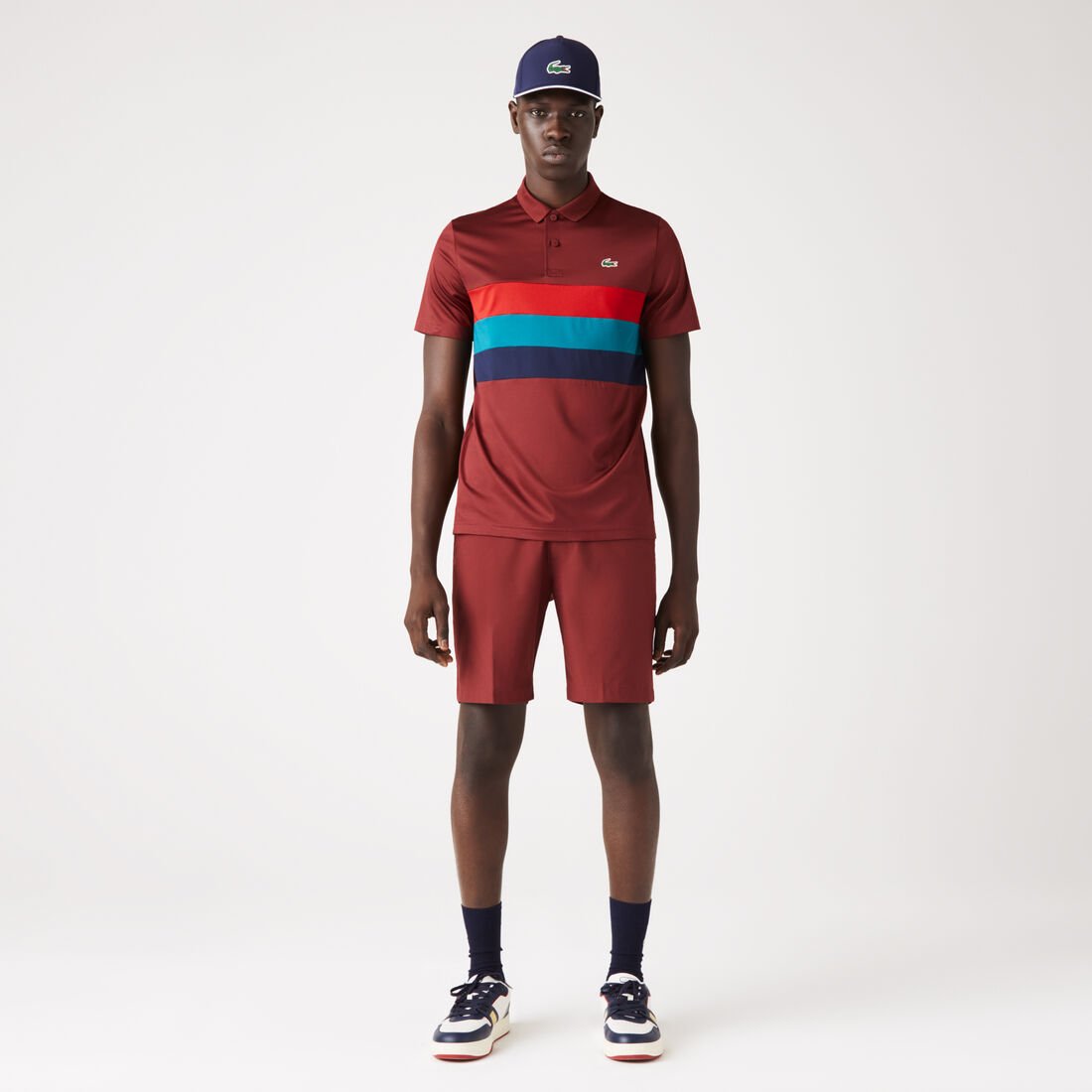 Men's Lacoste SPORT Tricolor Stripe Golf Polo Shirt Men's Lacoste SPORT Tricolor Stripe Golf Polo Shirt