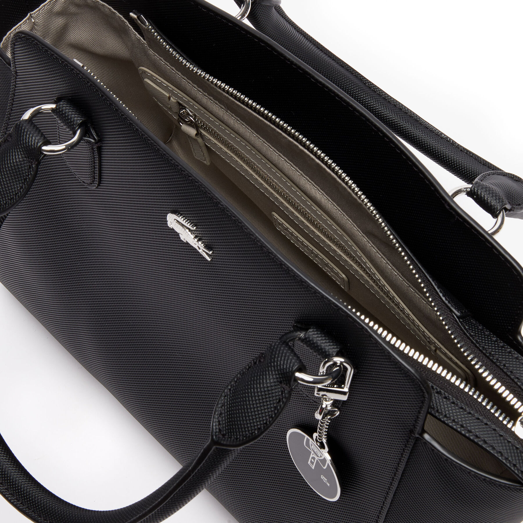 lacoste women s daily classic gusseted coated piqu  canvas tote