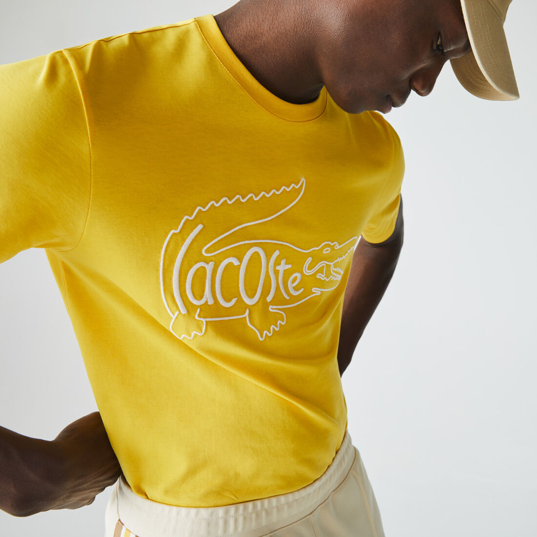 Men's Crew Neck Crocodile Embroidery Cotton T-shirt